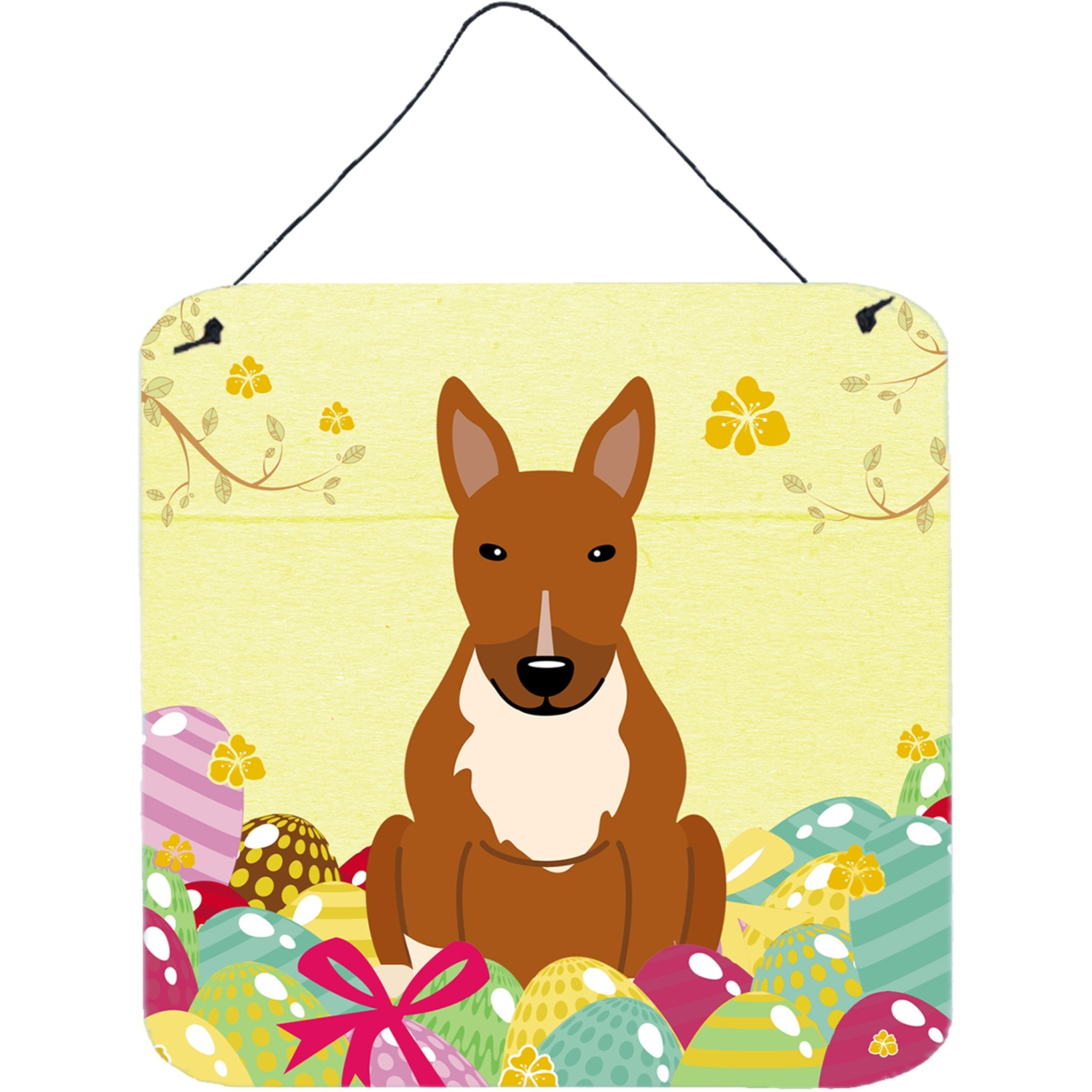 &quotCaroline's Treasures Easter Eggs Bull Terrier Red Metal Print, 6 x 6, Multicolor"