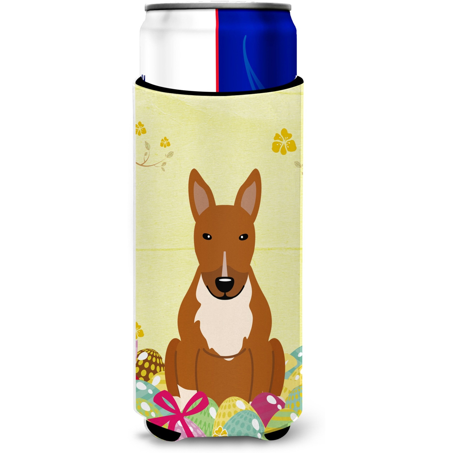 &quotCaroline's Treasures Easter Eggs Bull Terrier Red Michelob Ultra Hugger For Slim Cans, Slim Can, Multicolor"
