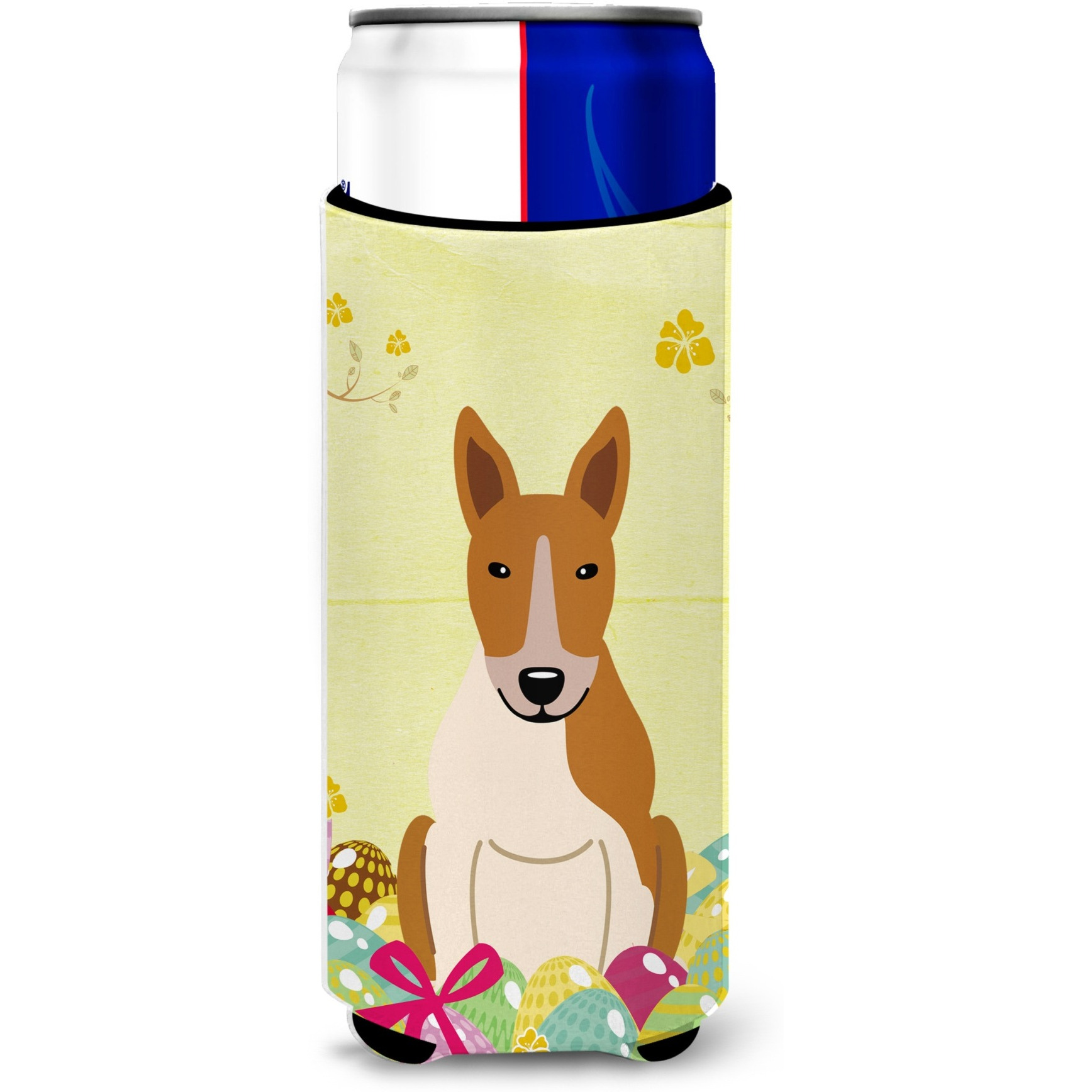 &quotCaroline's Treasures Easter Eggs Bull Terrier Red White Michelob Ultra Hugger For Slim Cans, Slim Can, Multicolor"