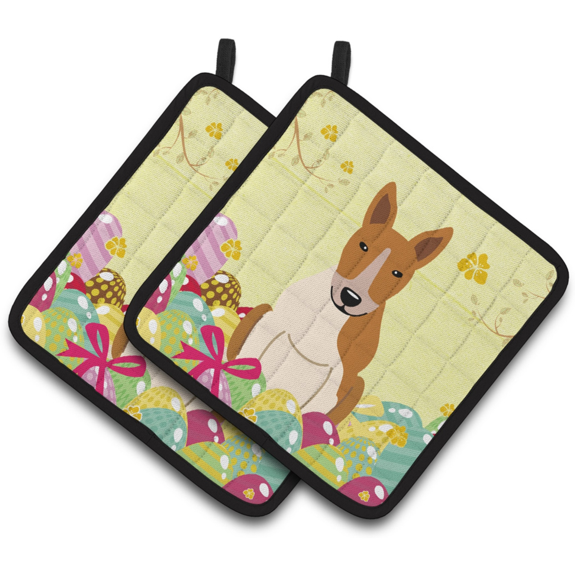 &quotCaroline's Treasures Easter Bull Terrier Red White Pair of Pot Holders, 7.5HX7.5W, Multicolor"