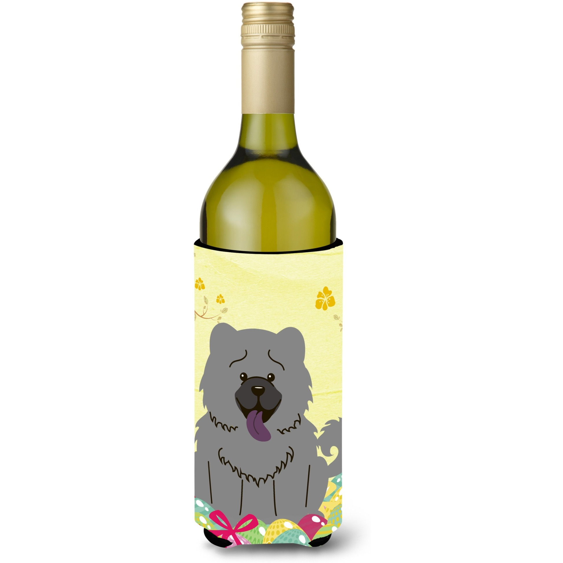 &quotCaroline's Treasures BB6139LITERK Easter Eggs Chow Chow Blue Wine Bottle Beverage Insulator Hugger, 750ml, Multicolor"