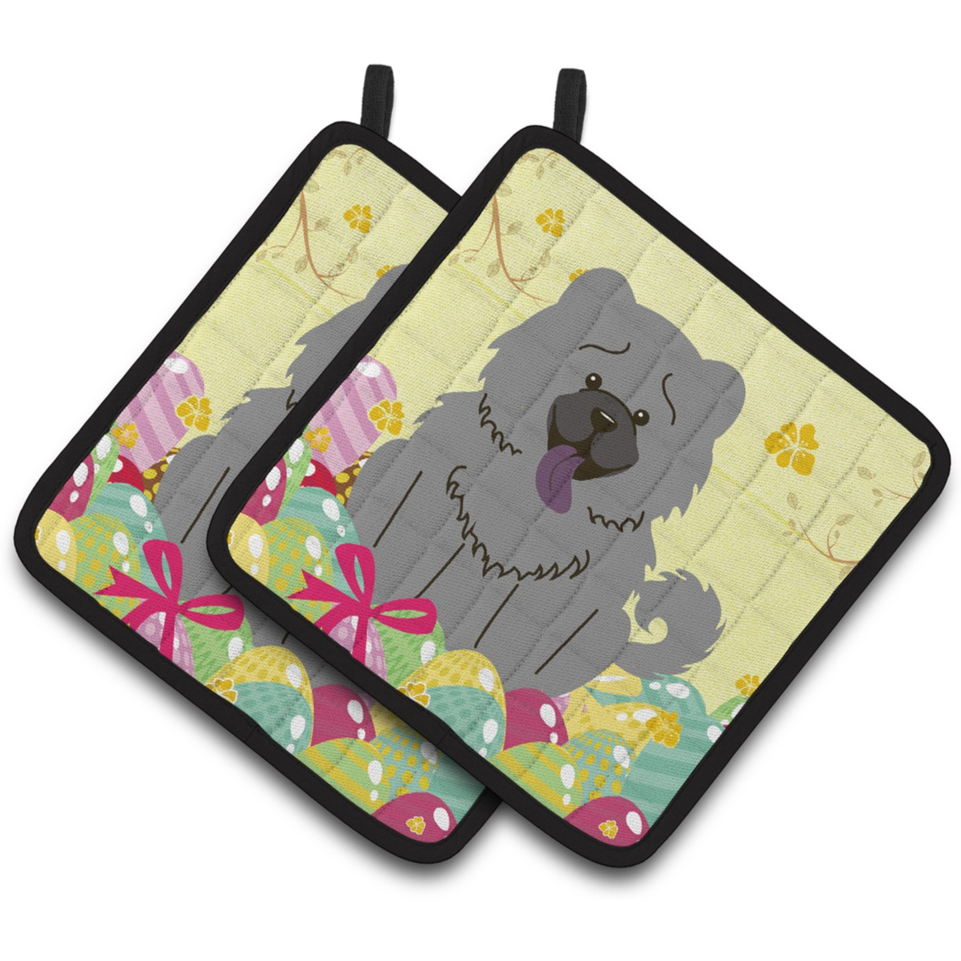 &quotCaroline's Treasures Easter Eggs Chow Blue Pair of Pot Holders, 7.5HX7.5W, Multicolor"