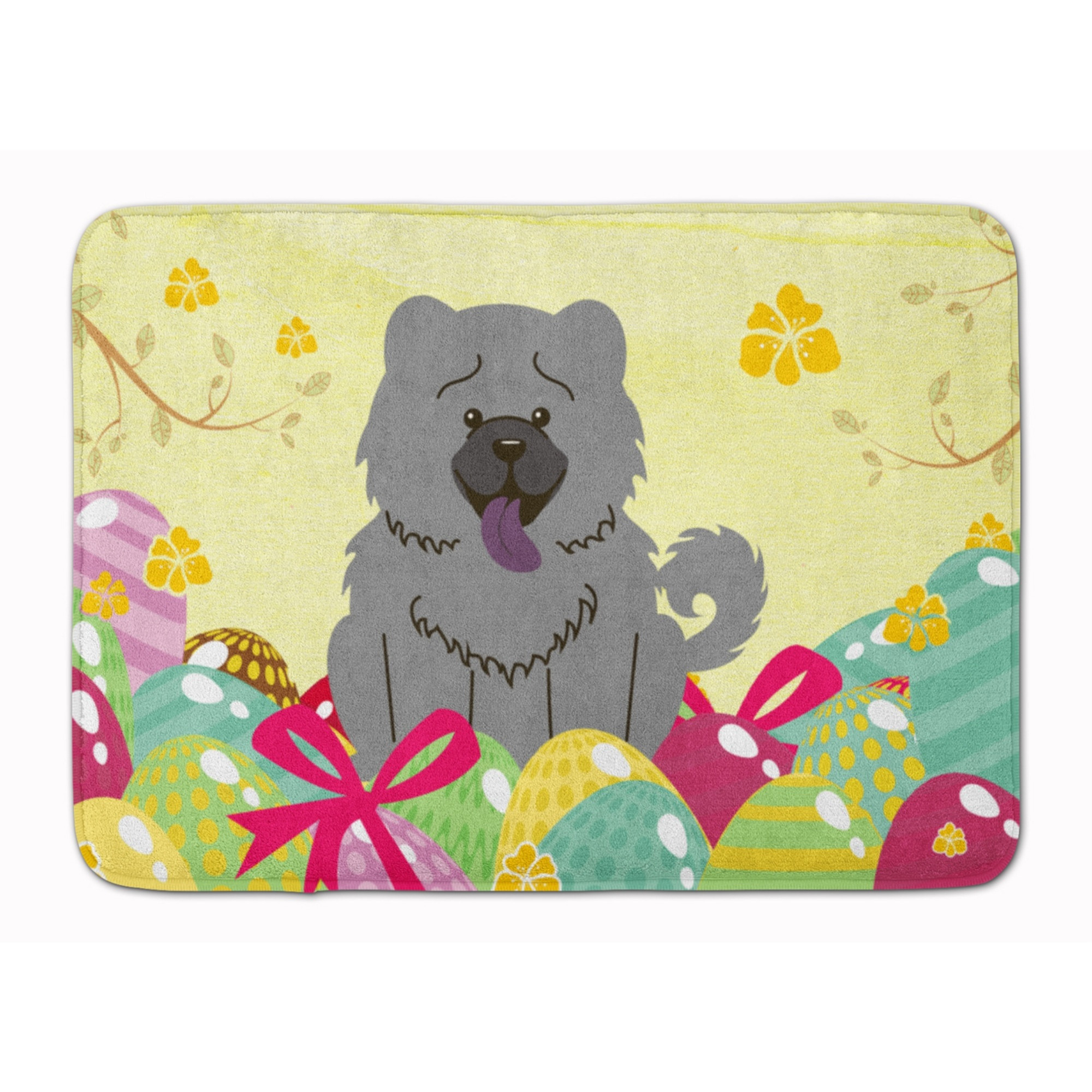 Caroline's Treasures Easter Eggs Chow Blue Machine Washable Memory Foam Mat doormats