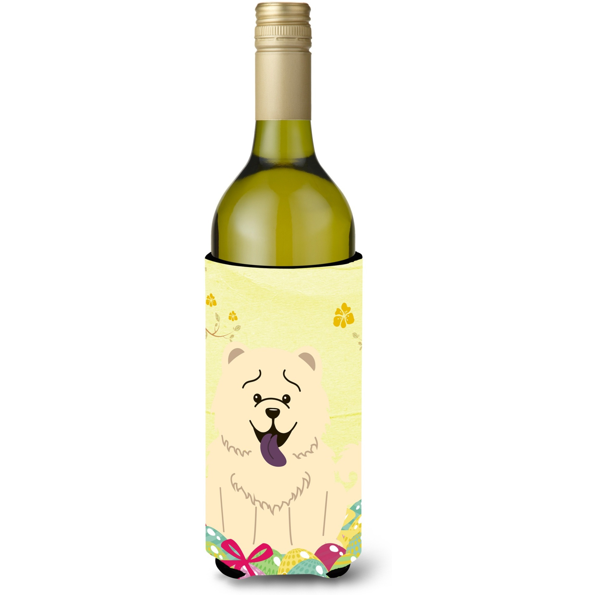 &quotCaroline's Treasures BB6140LITERK Easter Eggs Chow Chow White Wine Bottle Beverage Insulator Hugger, 750ml, Multicolor"