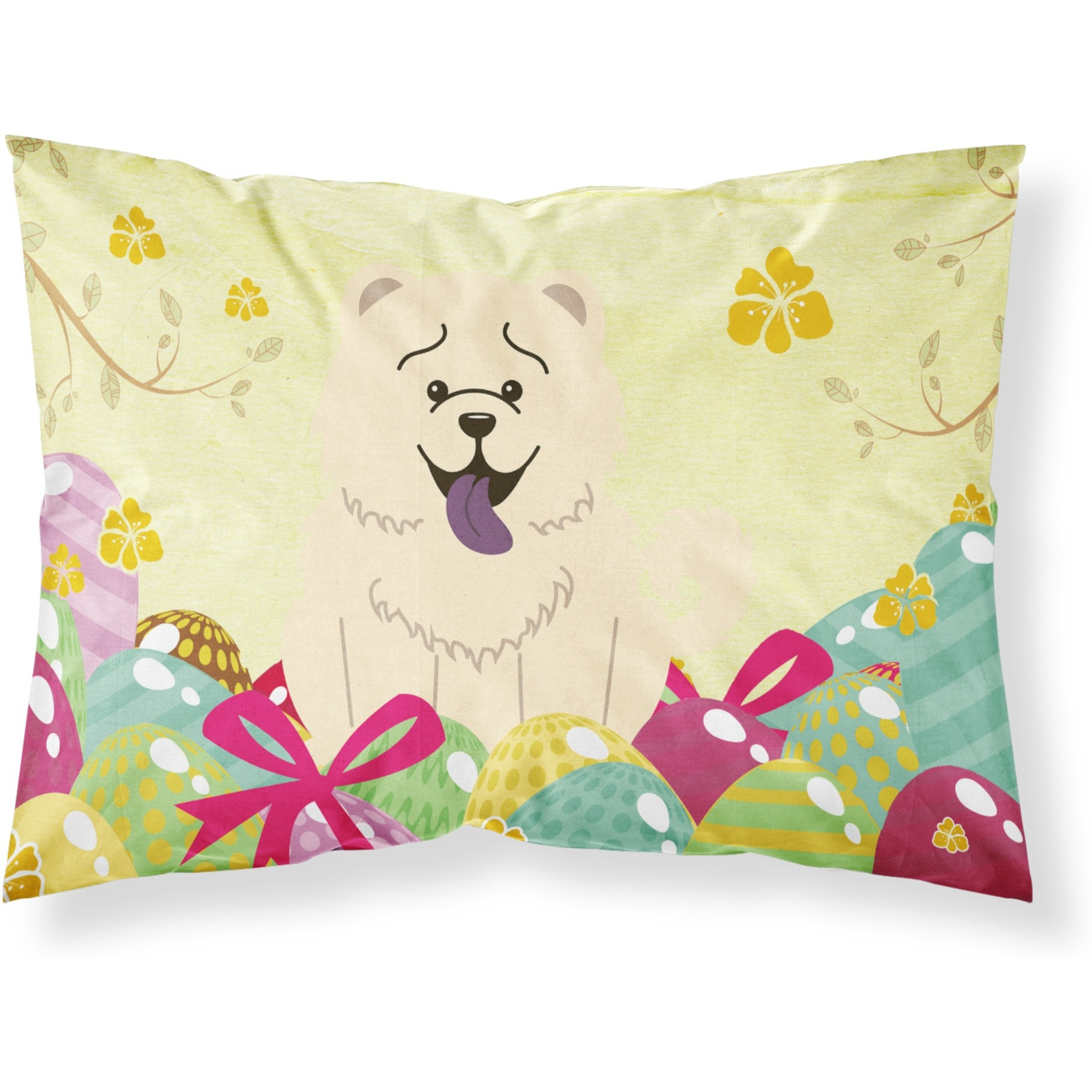 Easter Eggs Chow Chow White Fabric Standard Pillowcase