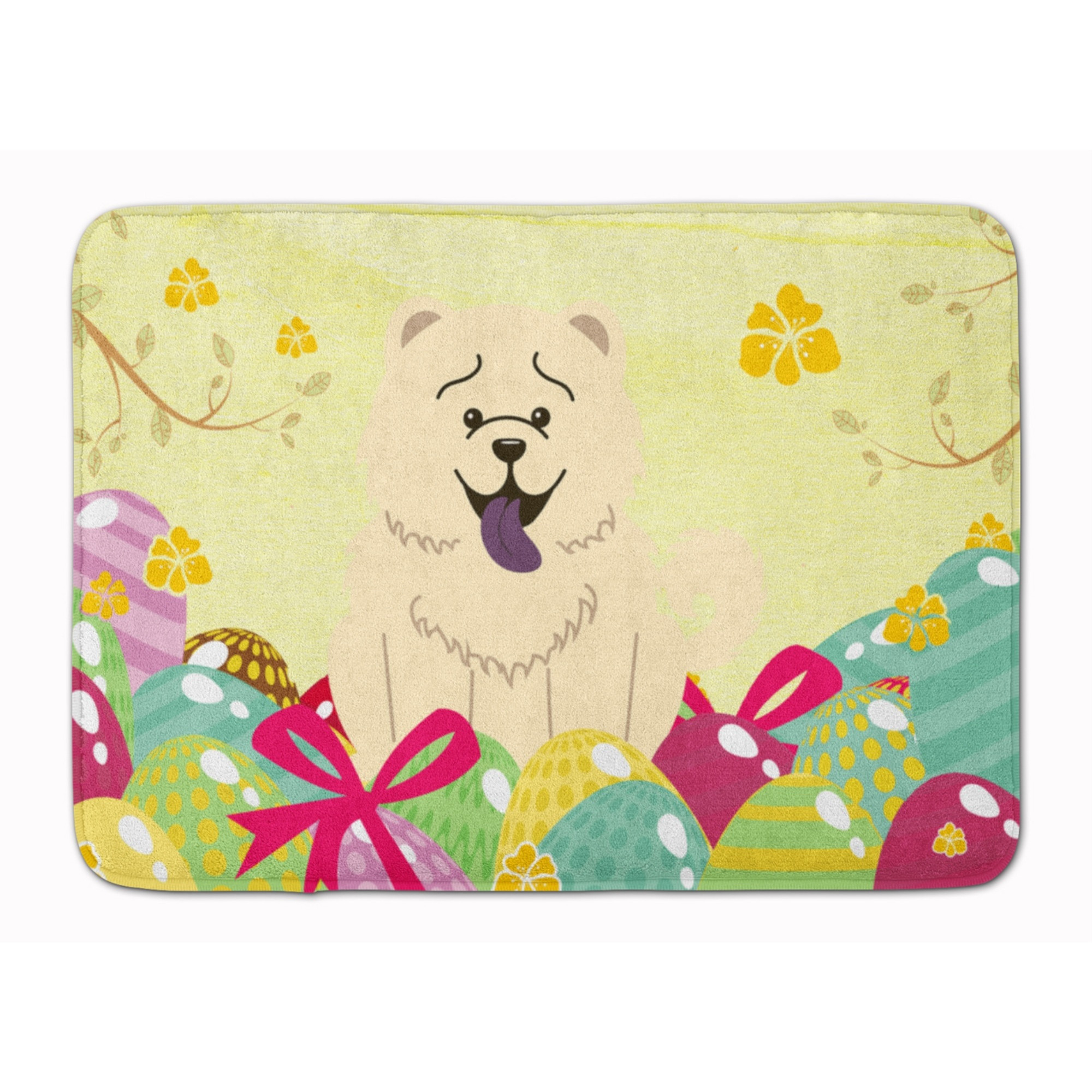 Caroline's Treasures Easter Eggs Chow White Machine Washable Memory Foam Mat doormats