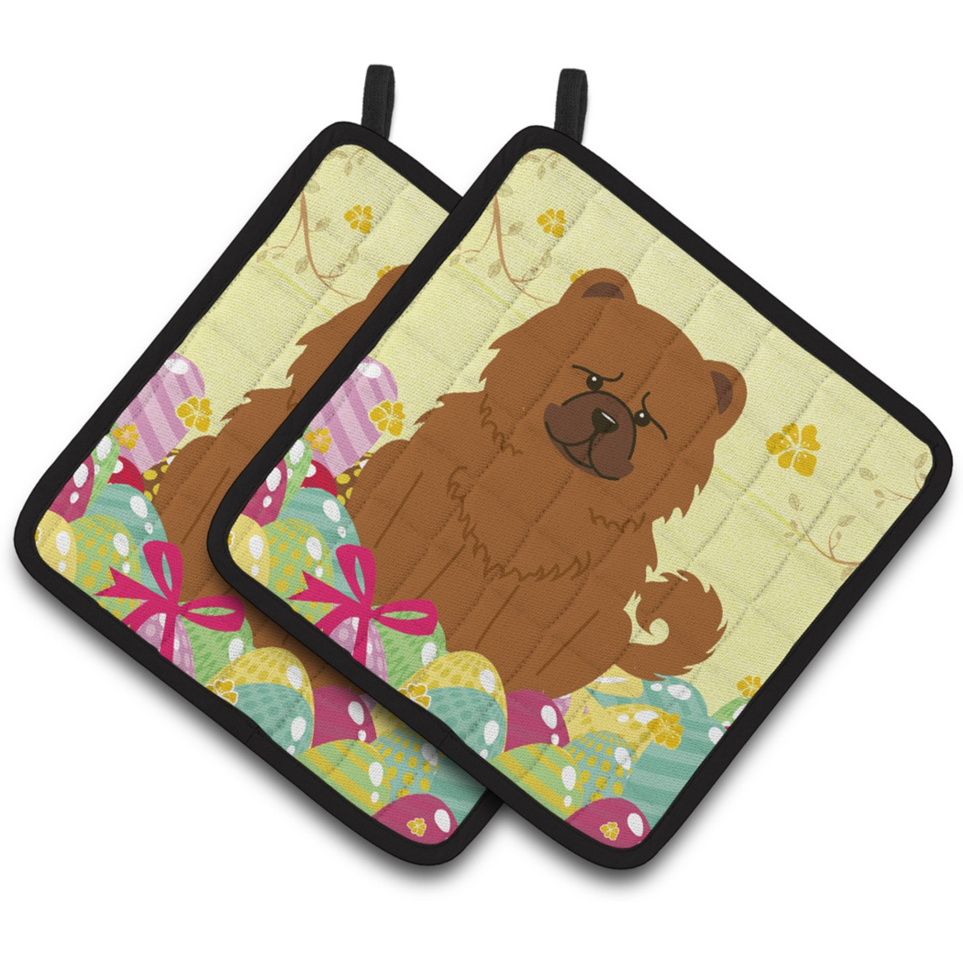 &quotCaroline's Treasures Easter Eggs Chow Red Pair of Pot Holders, 7.5HX7.5W, Multicolor"