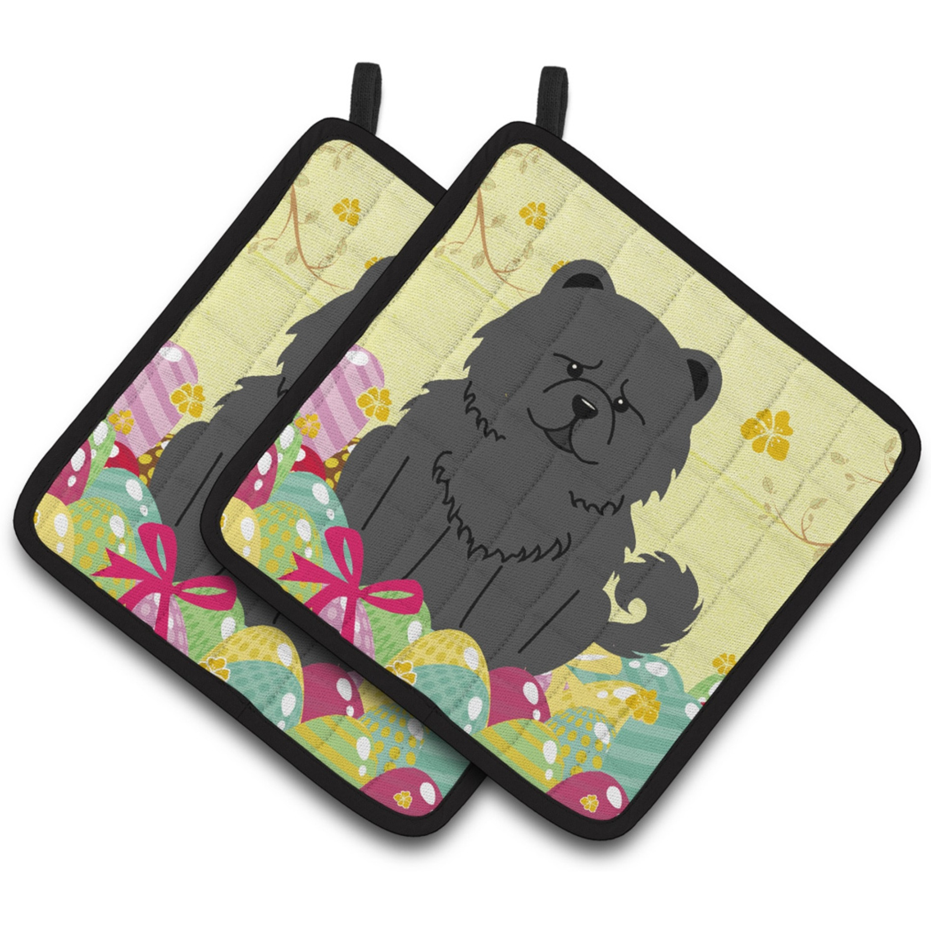 &quotCaroline's Treasures Easter Eggs Chow black Pair of Pot Holders, 7.5HX7.5W, Multicolor"