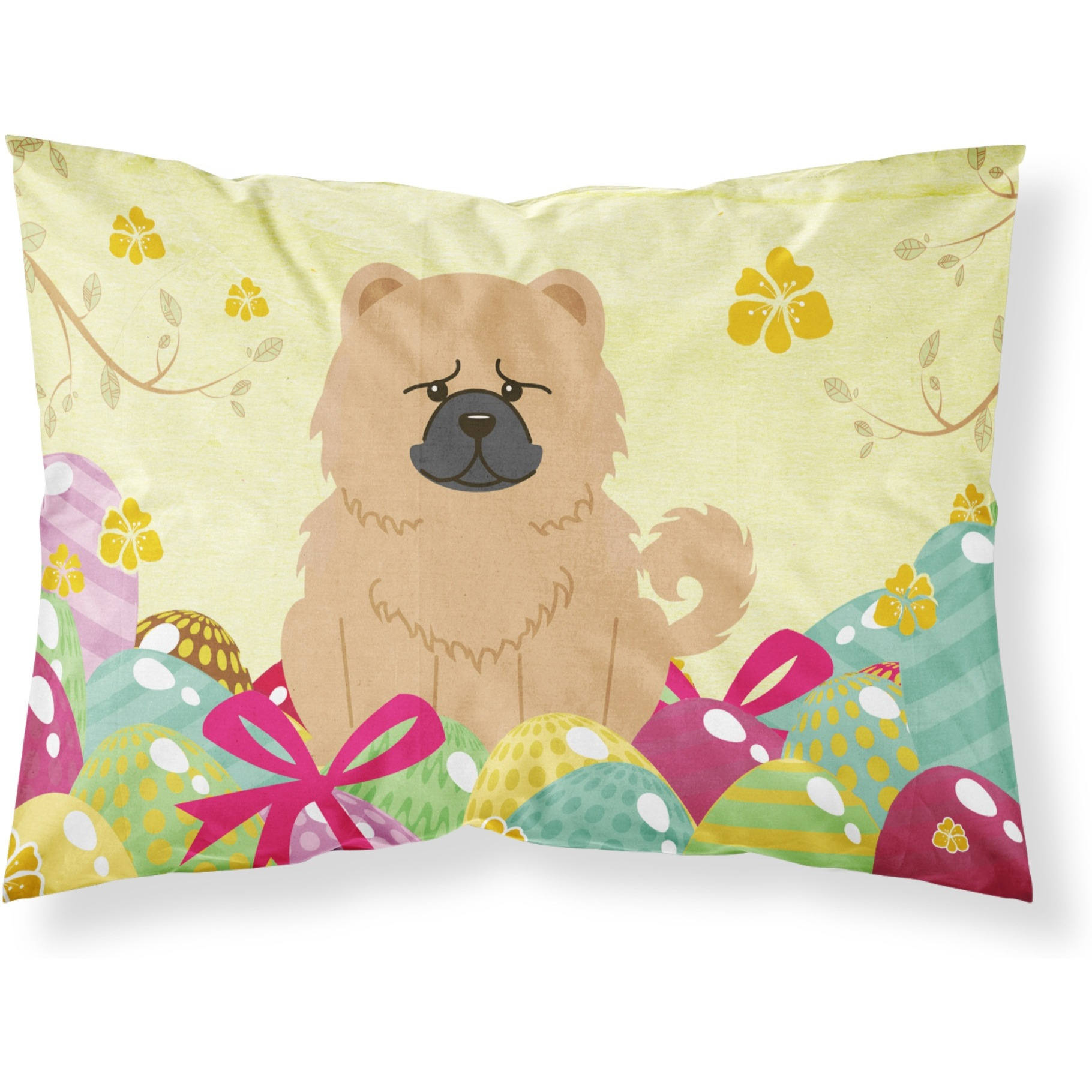 Easter Eggs Chow Chow Cream Fabric Standard Pillowcase