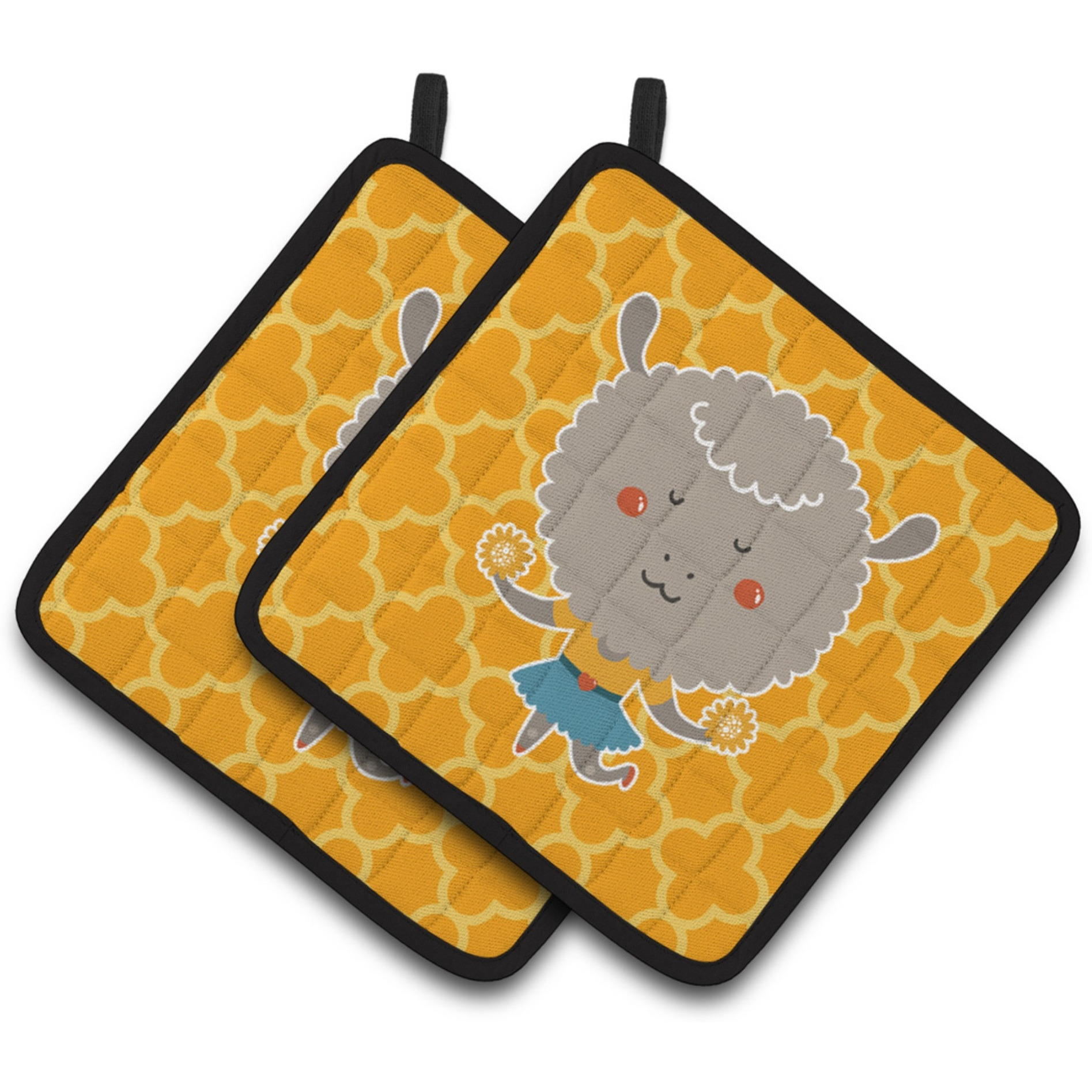 &quotCaroline's Treasures BB6730PTHD Cheerleader Lamb Sheep Pair of Pot Holders, 7.5 x 7.5"", Multicolor"