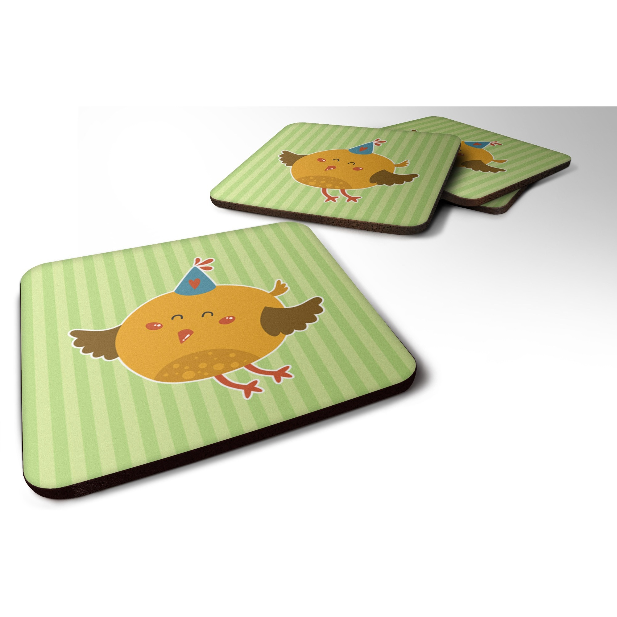 &quotCaroline's Treasures Birthday Bird Foam Coaster Set of 4, 3.5, Multicolor"