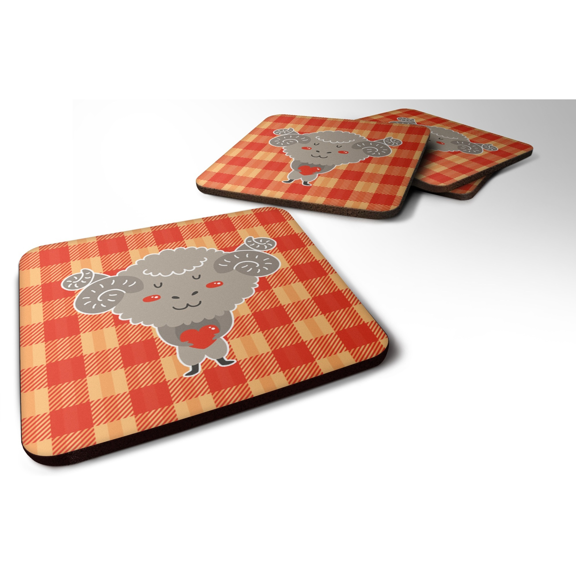 &quotCaroline's Treasures Ram with A Heart Foam Coaster Set of 4, 3.5, Multicolor"