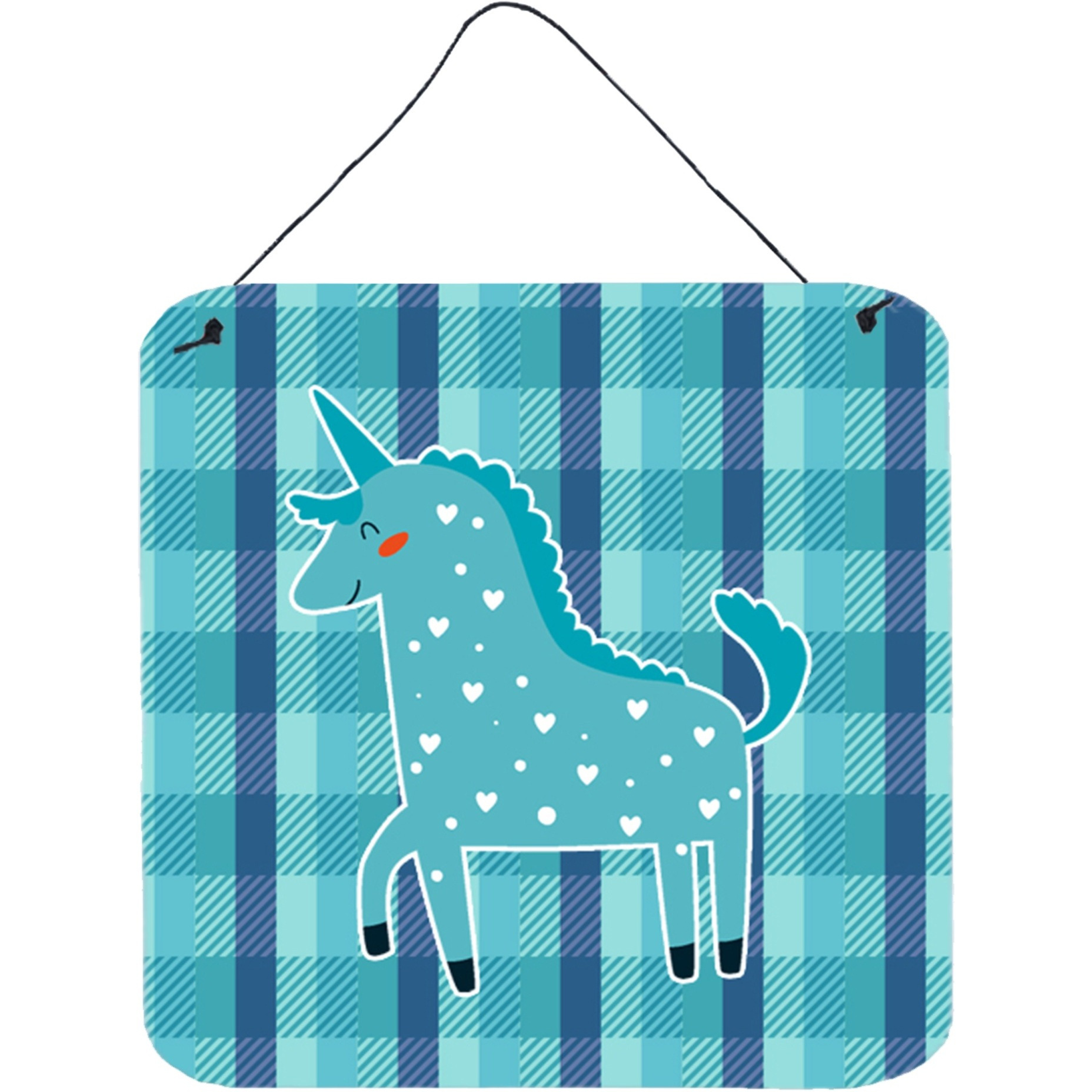 &quotCaroline's Treasures Unicorn in Plaid Metal Print, 6"" x 6"", Multicolor"