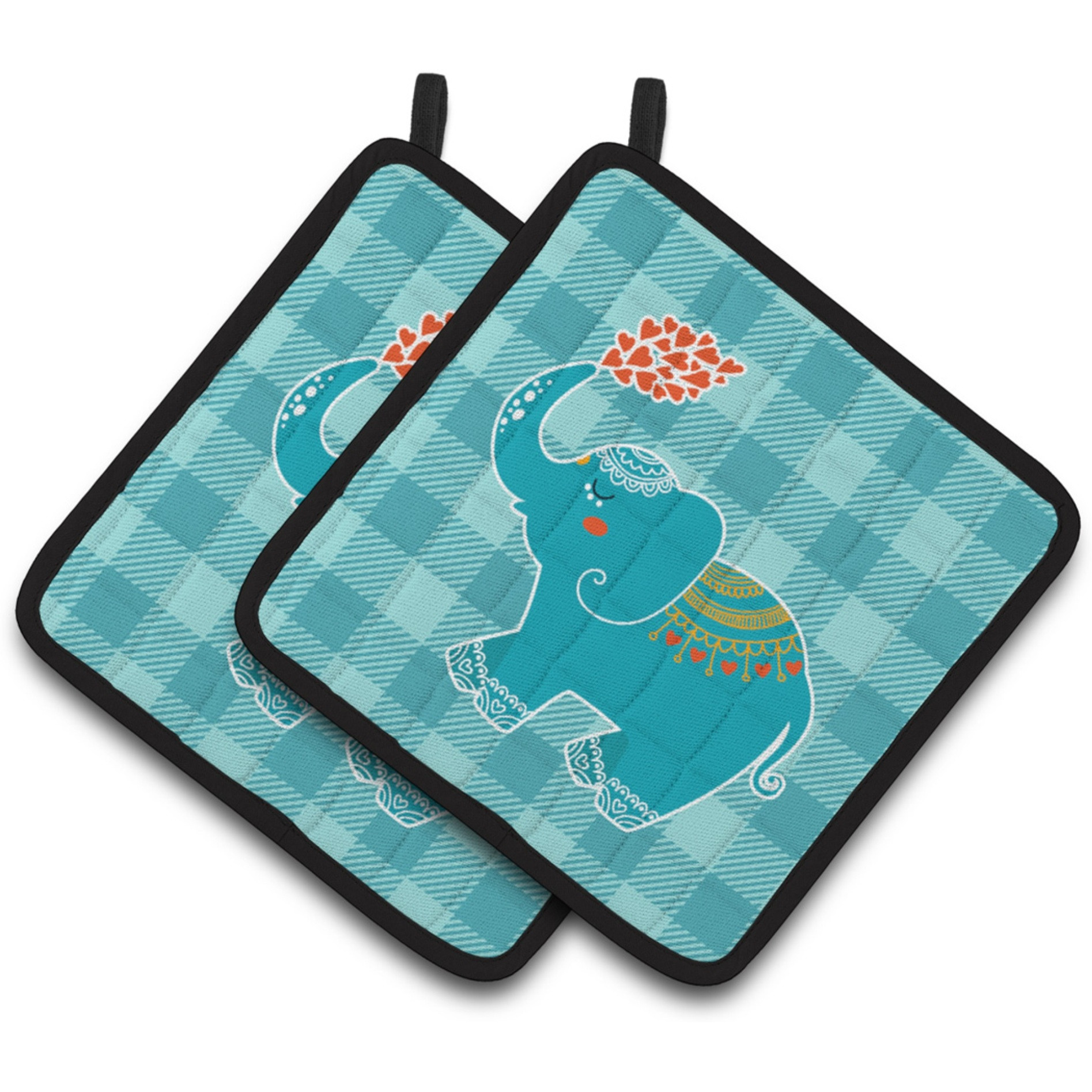 &quotCaroline's Treasures BB6744PTHD Elephant Love Pair of Pot Holders, 7.5 x 7.5"", Multicolor"