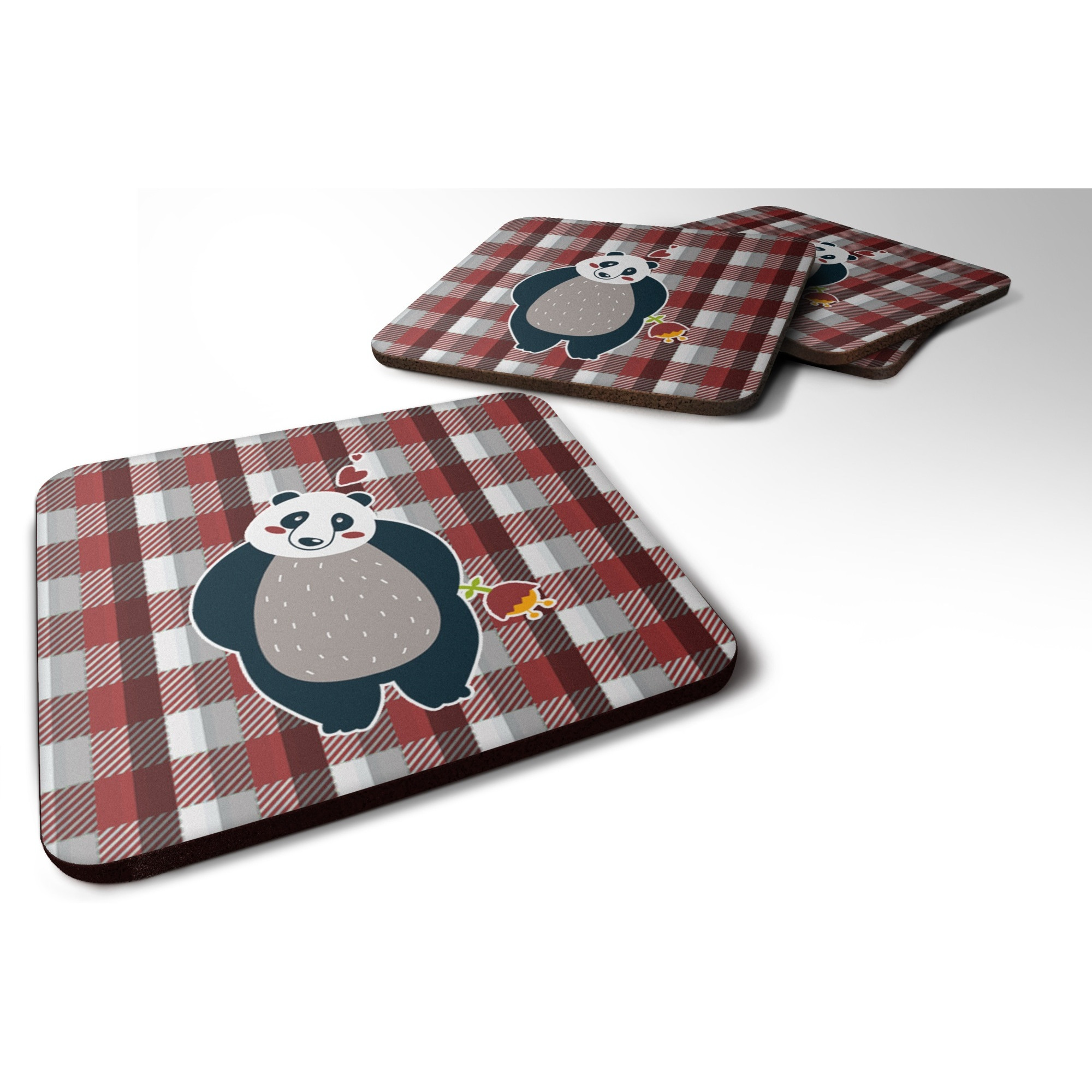 &quotCaroline's Treasures Panda love Foam Coaster Set of 4, 3.5, Multicolor"