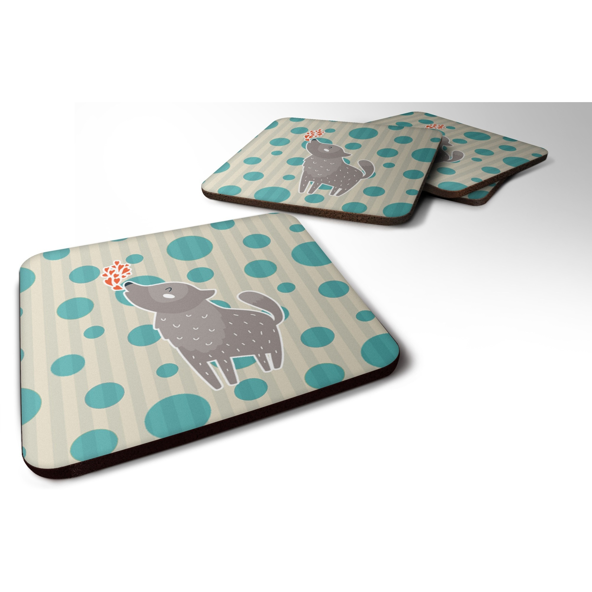 &quotCaroline's Treasures Wolf love Foam Coaster Set of 4, 3.5, Multicolor"