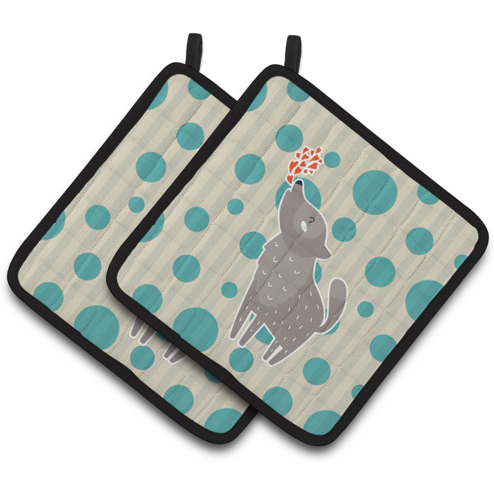&quotCaroline's Treasures Wolf Love Pair of Pot Holders, 7.5 x 7.5, Multicolor"