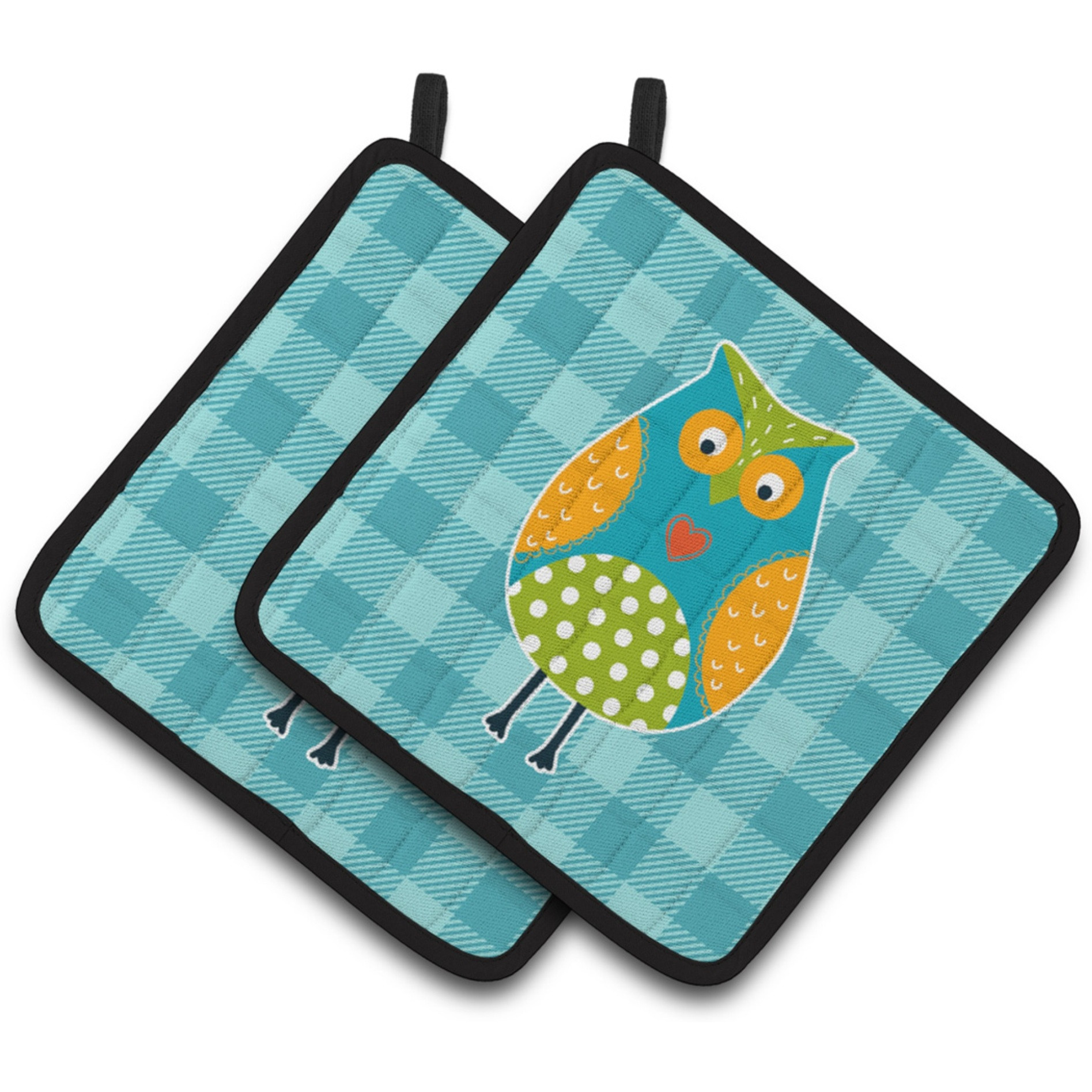 &quotCaroline's Treasures BB6755PTHD Owl on Blue Plaid Pair of Pot Holders, 7.5 x 7.5"", Multicolor"