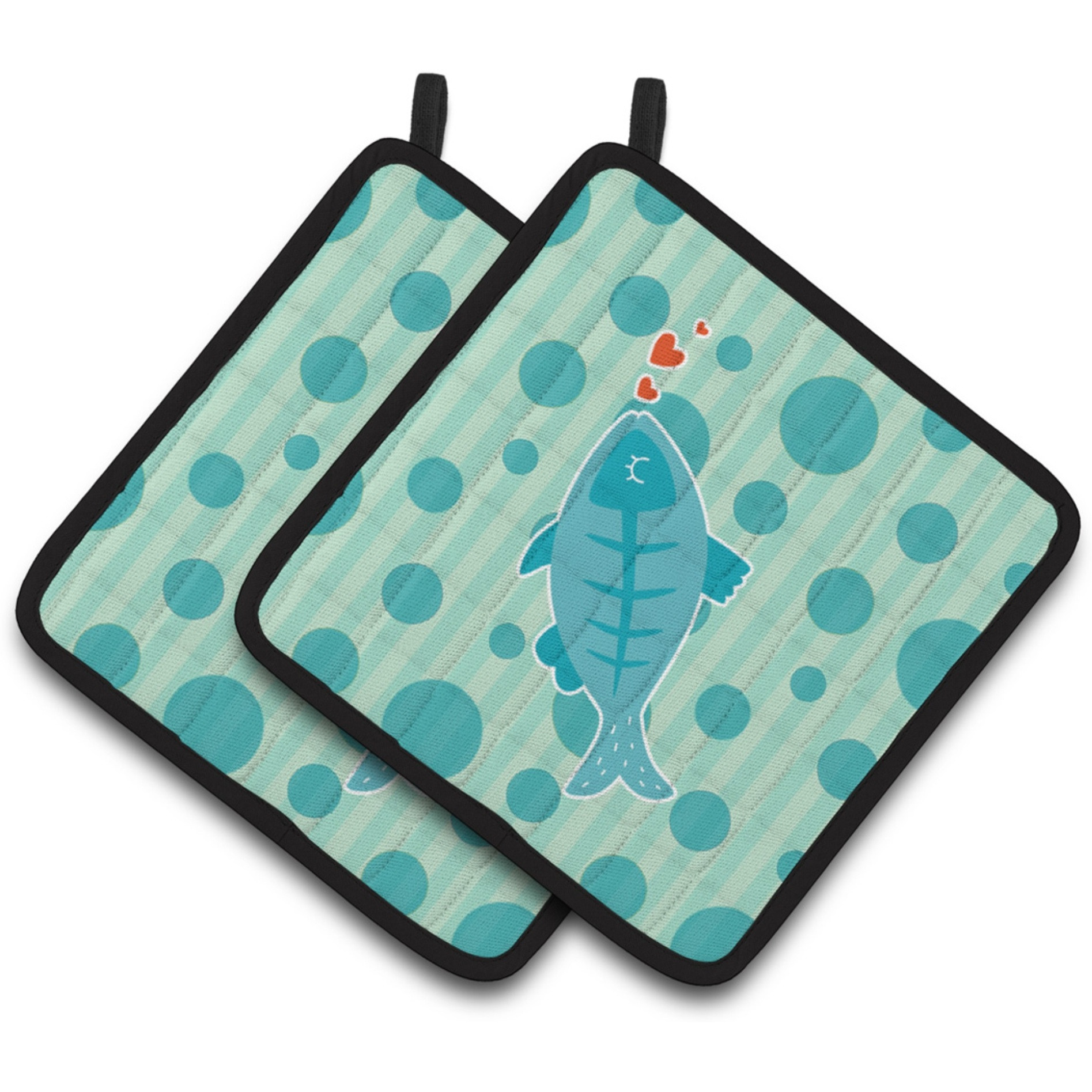 &quotCaroline's Treasures BB6756PTHD Polkadot Fish Pair of Pot Holders, 7.5 x 7.5"", Multicolor"