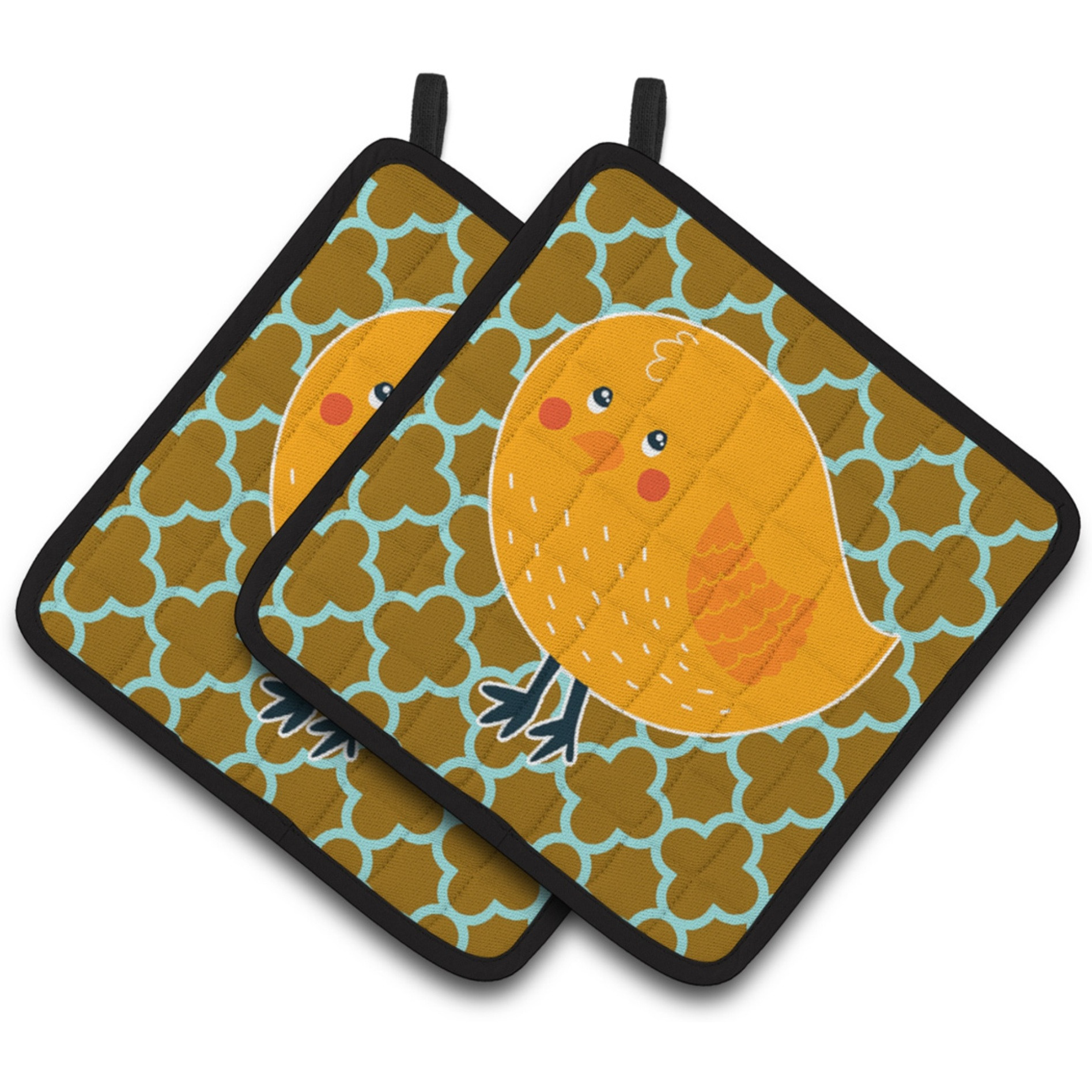 &quotCaroline's Treasures BB6761PTHD Bird on Quatrfoil Pair of Pot Holders, 7.5 x 7.5"", Multicolor"