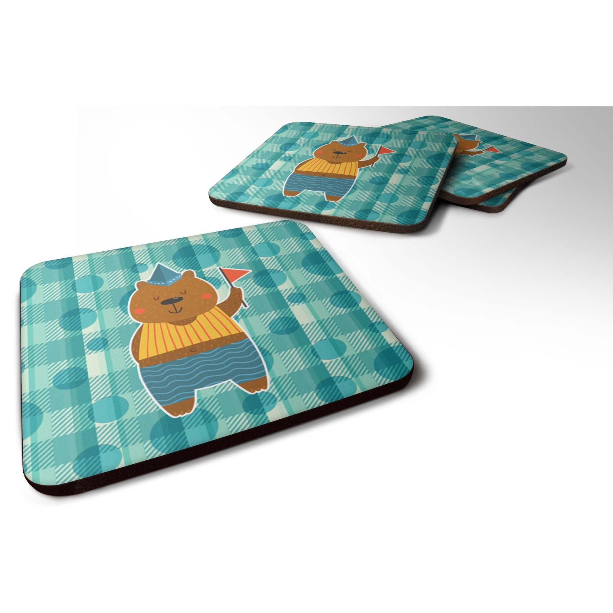 &quotCaroline's Treasures Celebration Bear Foam Coaster Set of 4, 3.5, Multicolor"