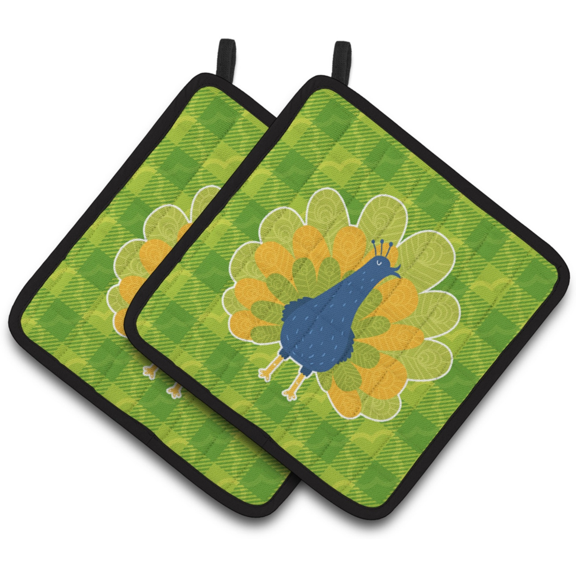 &quotCaroline's Treasures BB6770PTHD Pretty Peacock Pair of Pot Holders, 7.5 x 7.5"", Multicolor"