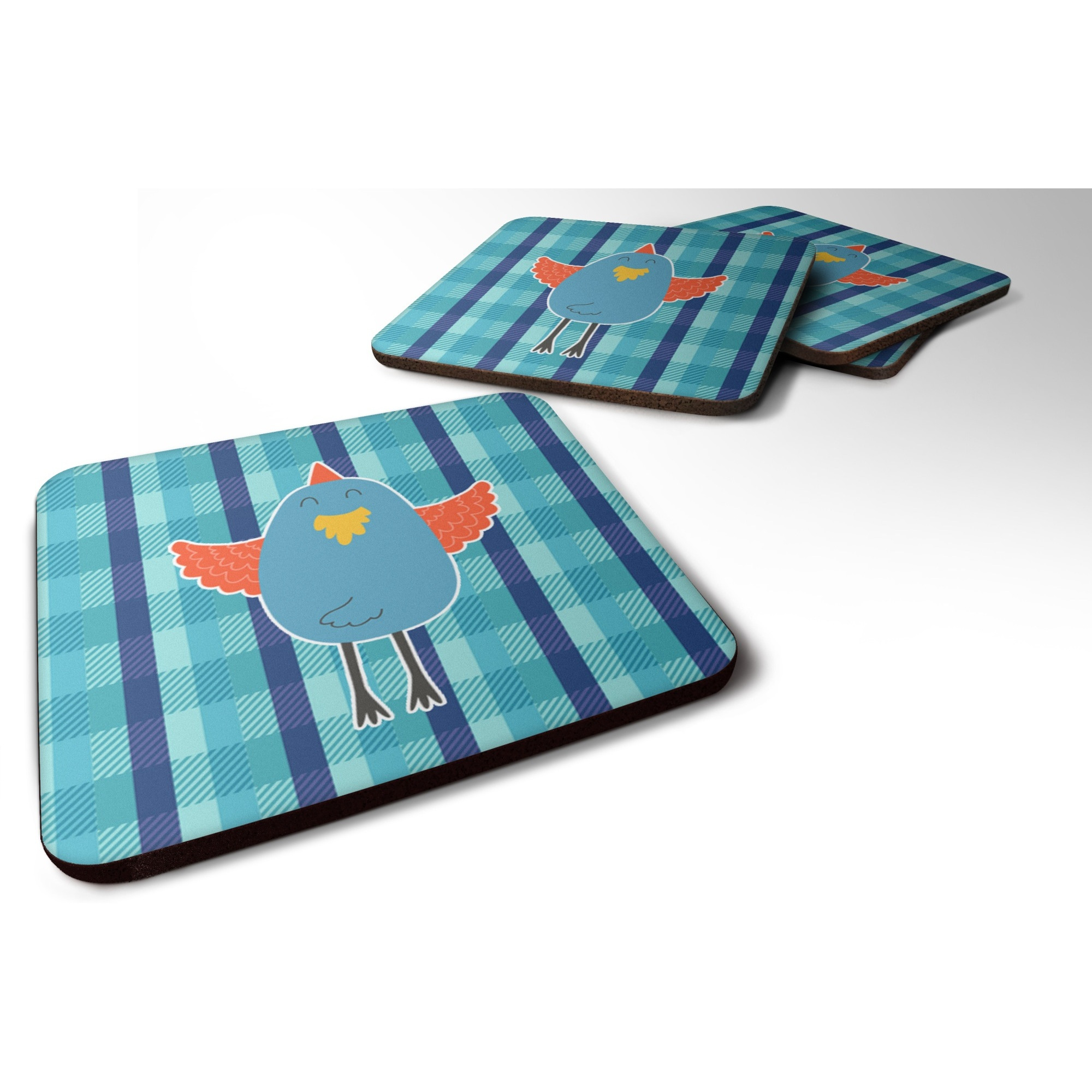 &quotCaroline's Treasures Blue Chicken Foam Coaster Set of 4, 3.5, Multicolor"