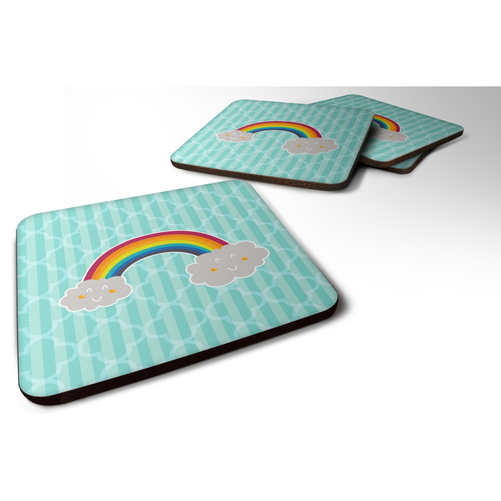 &quotCaroline's Treasures Rainbow In Clouds Foam Coaster Set of 4, 3.5, Multicolor"