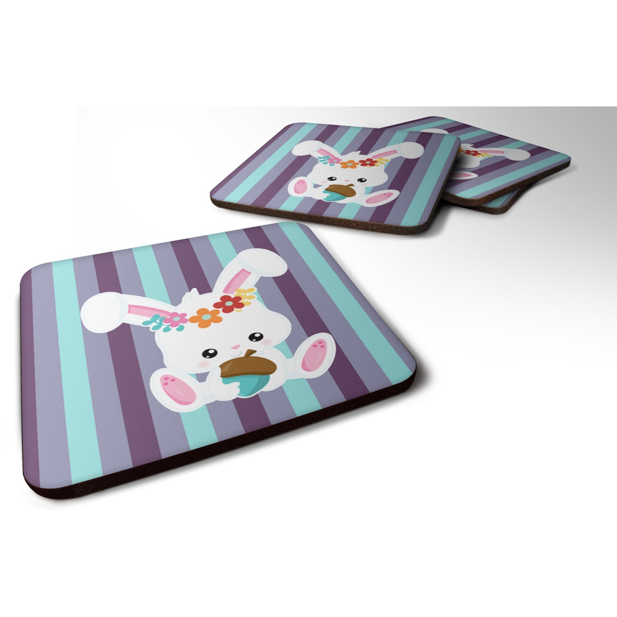 &quotCaroline's Treasures Bunny Rabbit Foam Coaster Set of 4, 3.5, Multicolor"