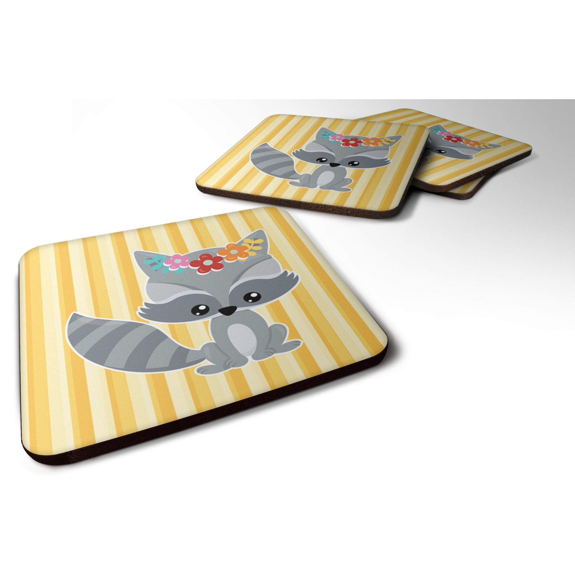 &quotCaroline's Treasures BB6791FC Raccoon Foam Coaster Set of 4, 3.5"", Multicolor"
