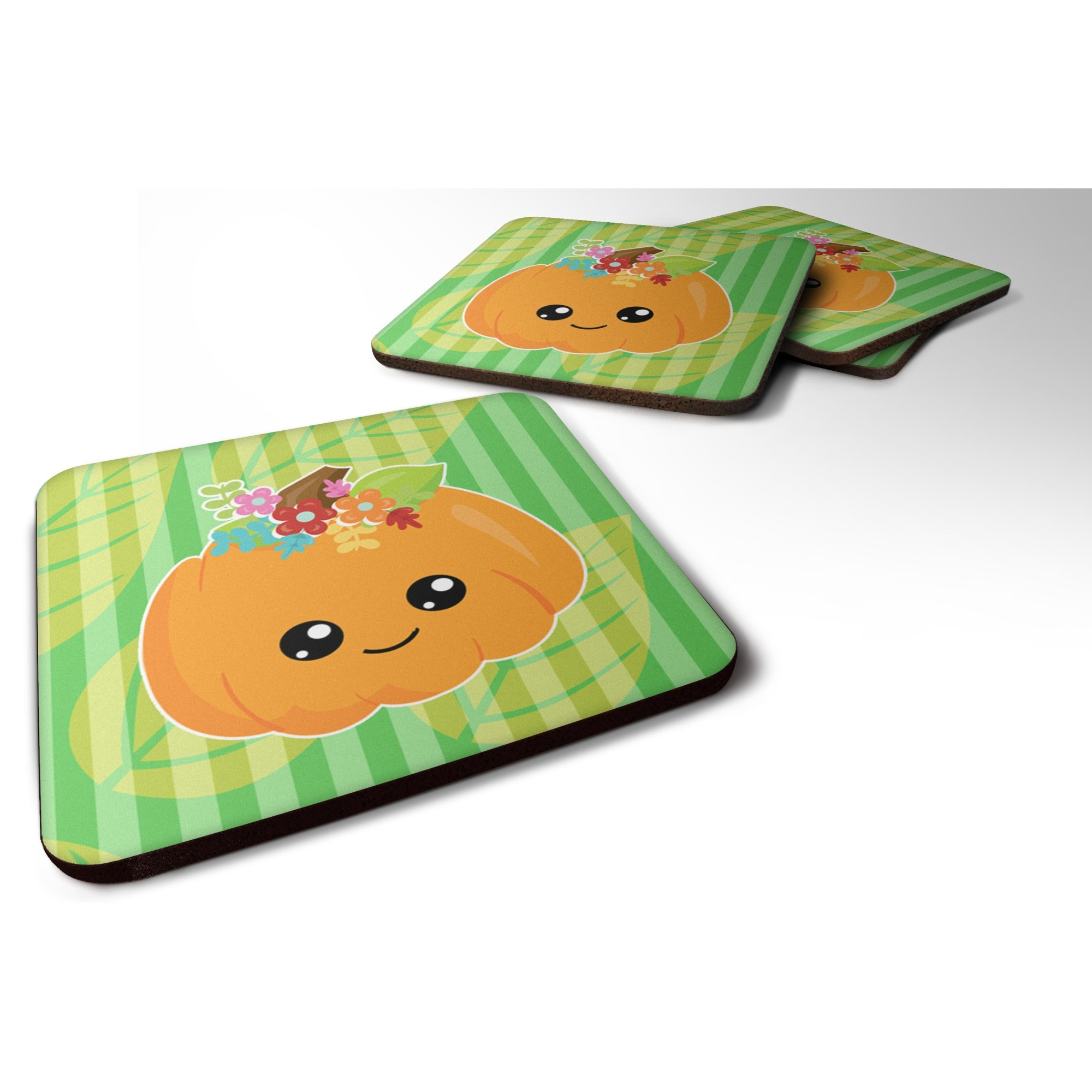 &quotCaroline's Treasures Pumpkin Fall Foam Coaster Set of 4, 3.5, Multicolor"