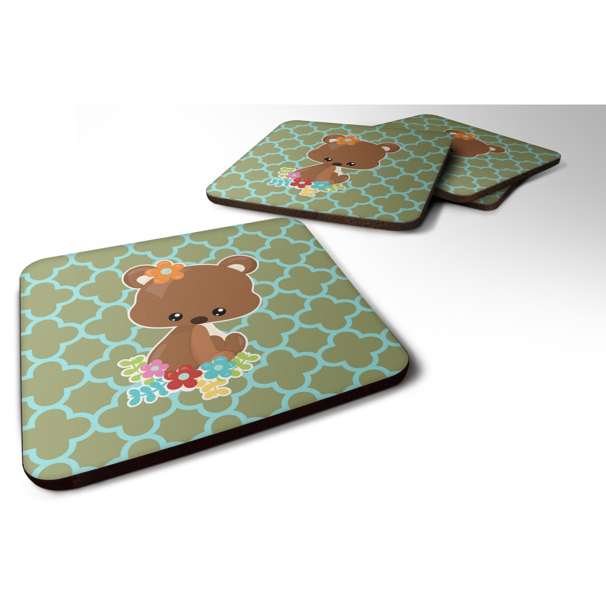 &quotCaroline's Treasures Baby Brown Bear Foam Coaster Set of 4, 3.5, Multicolor"