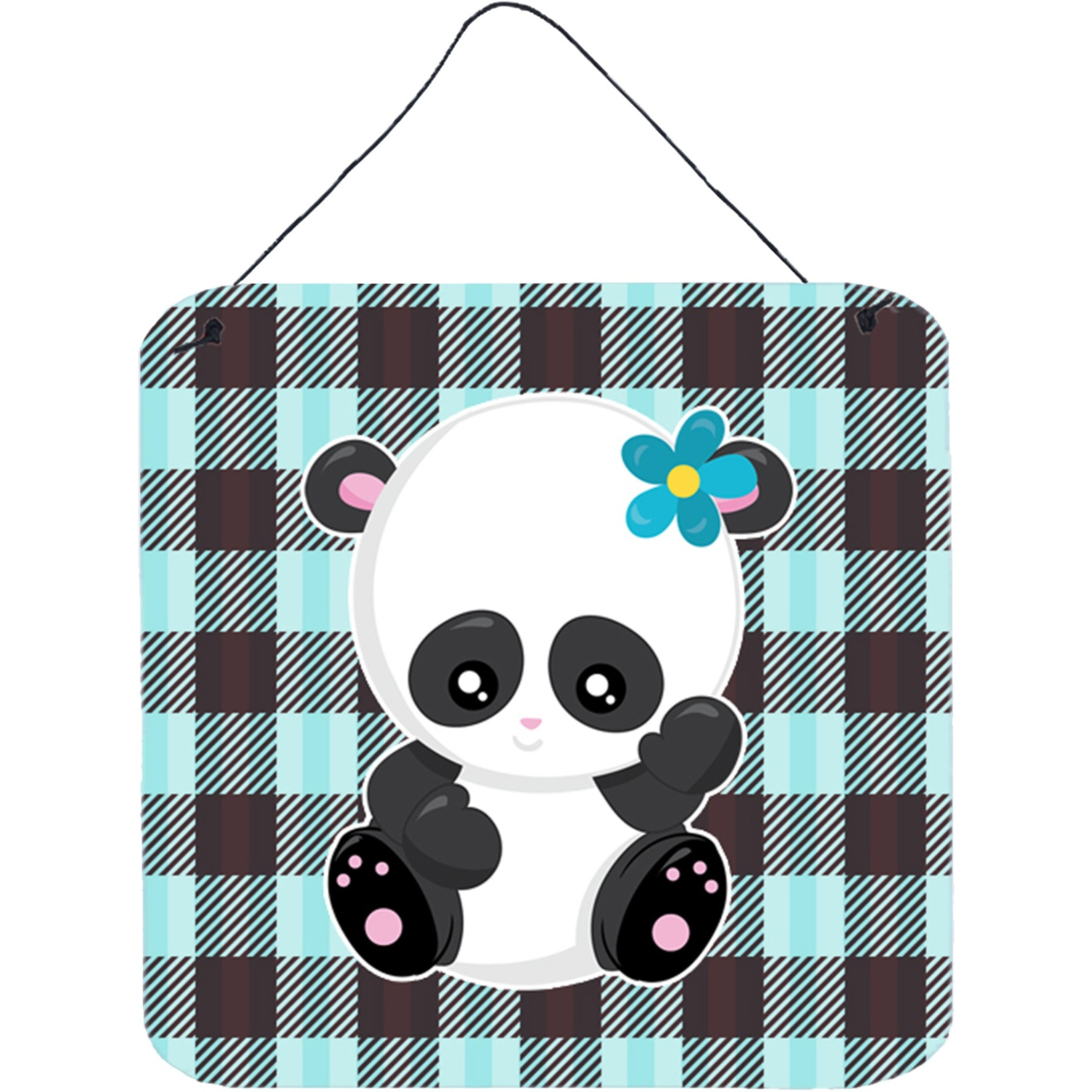 &quotCaroline's Treasures Panda on Plaid Metal Print, 6"" x 6"", Multicolor"