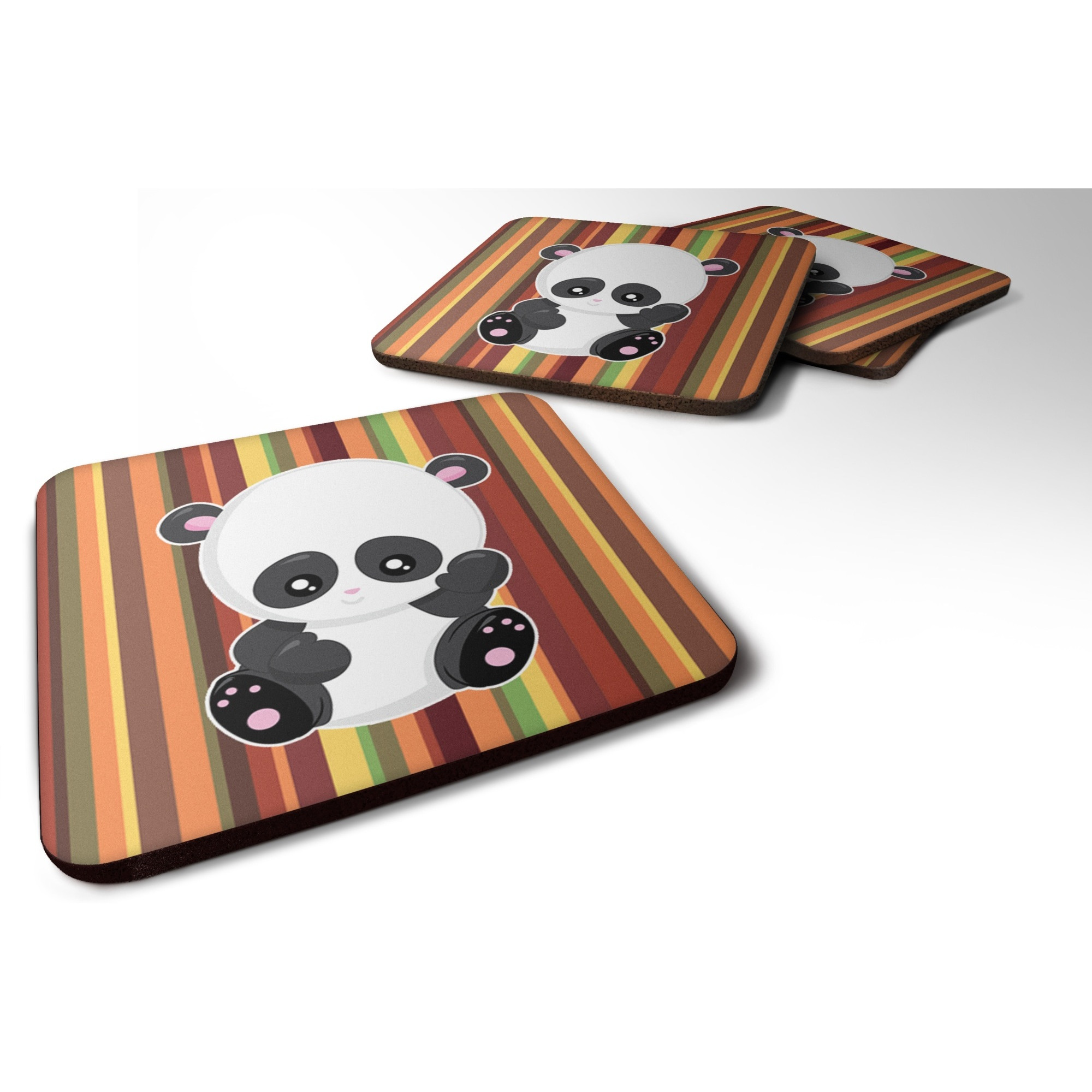 &quotCaroline's Treasures Striped Panda Foam Coaster Set of 4, 3.5, Multicolor"