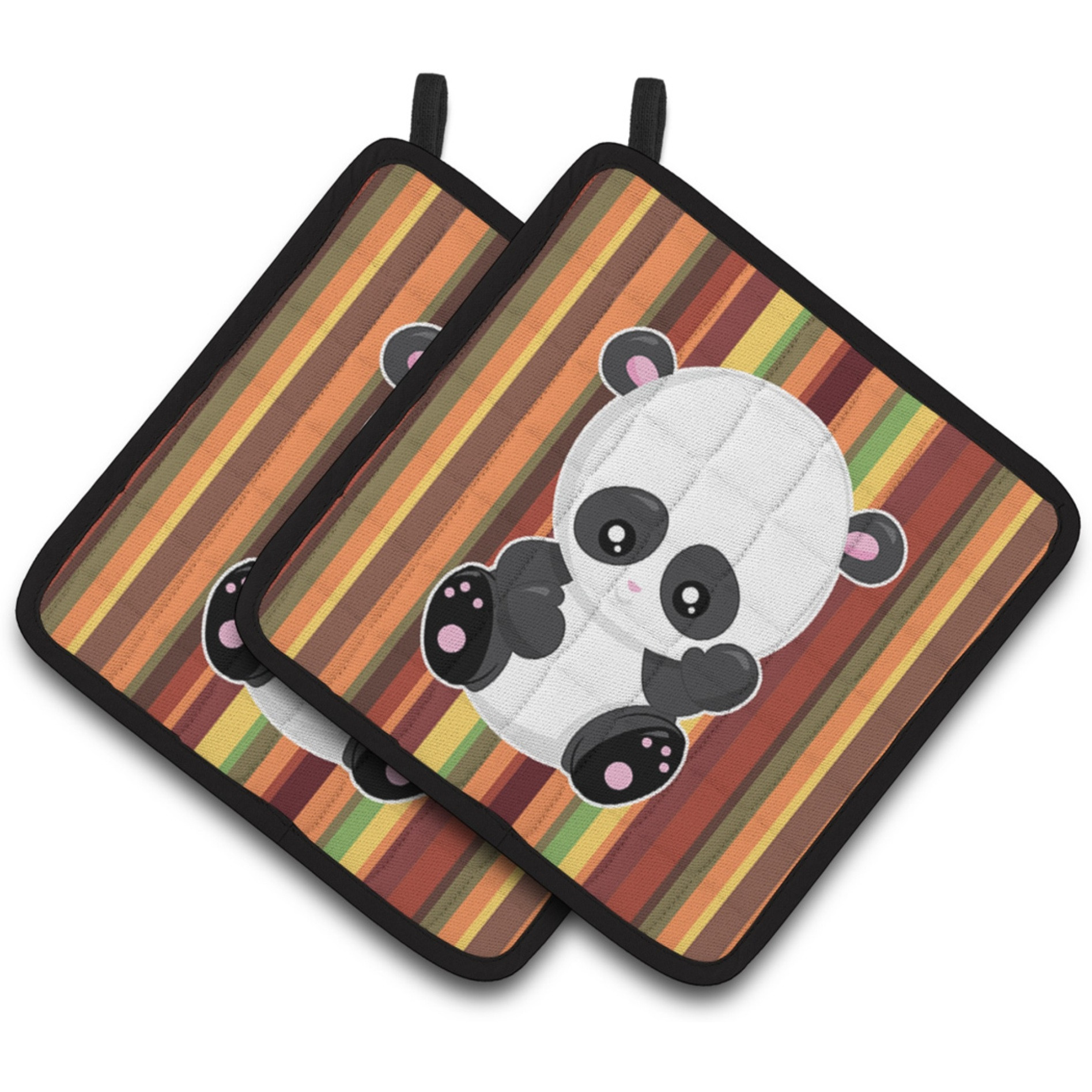 &quotCaroline's Treasures BB6802PTHD Striped Panda Pair of Pot Holders, 7.5 x 7.5"", Multicolor"