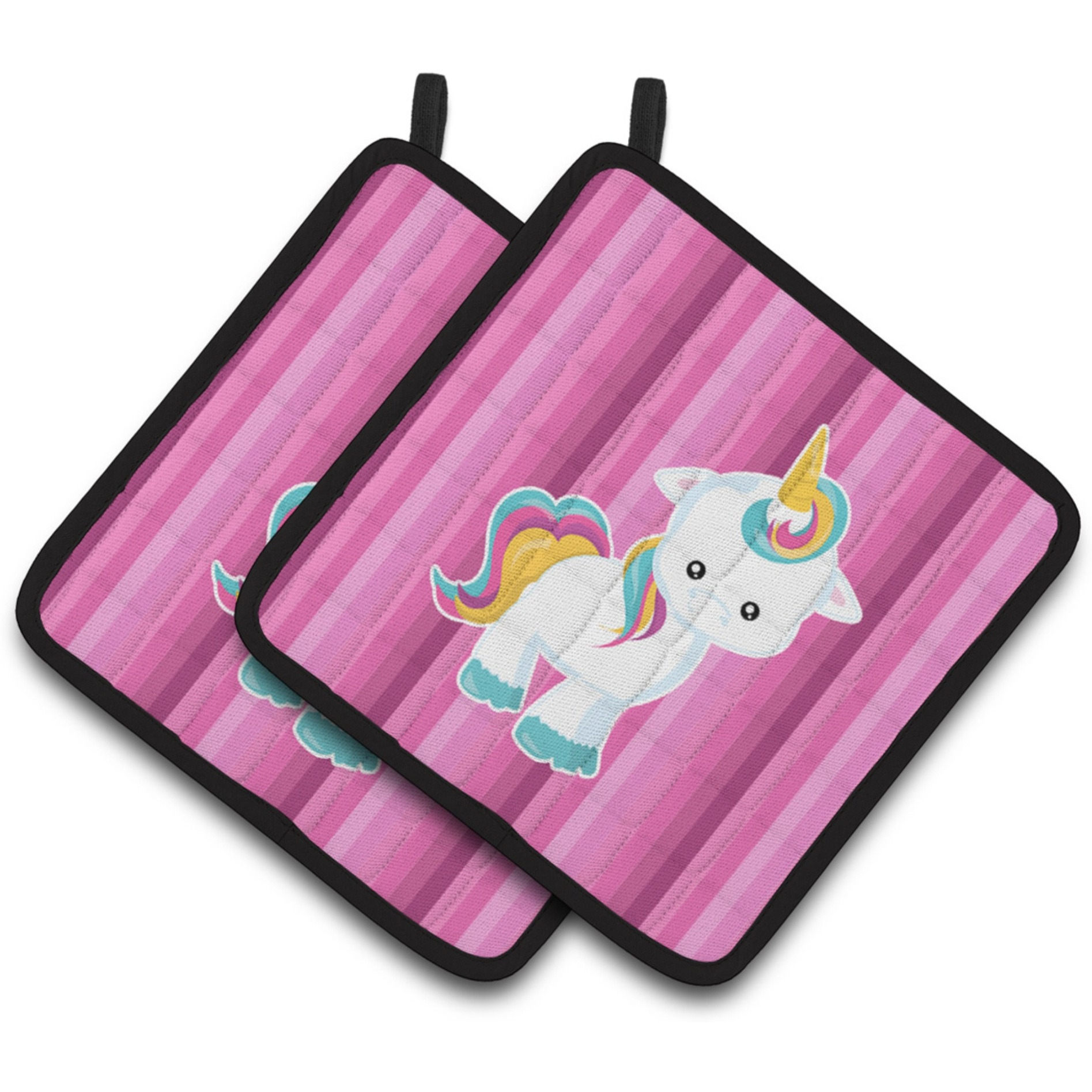 &quotCaroline's Treasures BB6806PTHD Pink Stripes Unicorn Pair of Pot Holders, 7.5 x 7.5"", Multicolor"