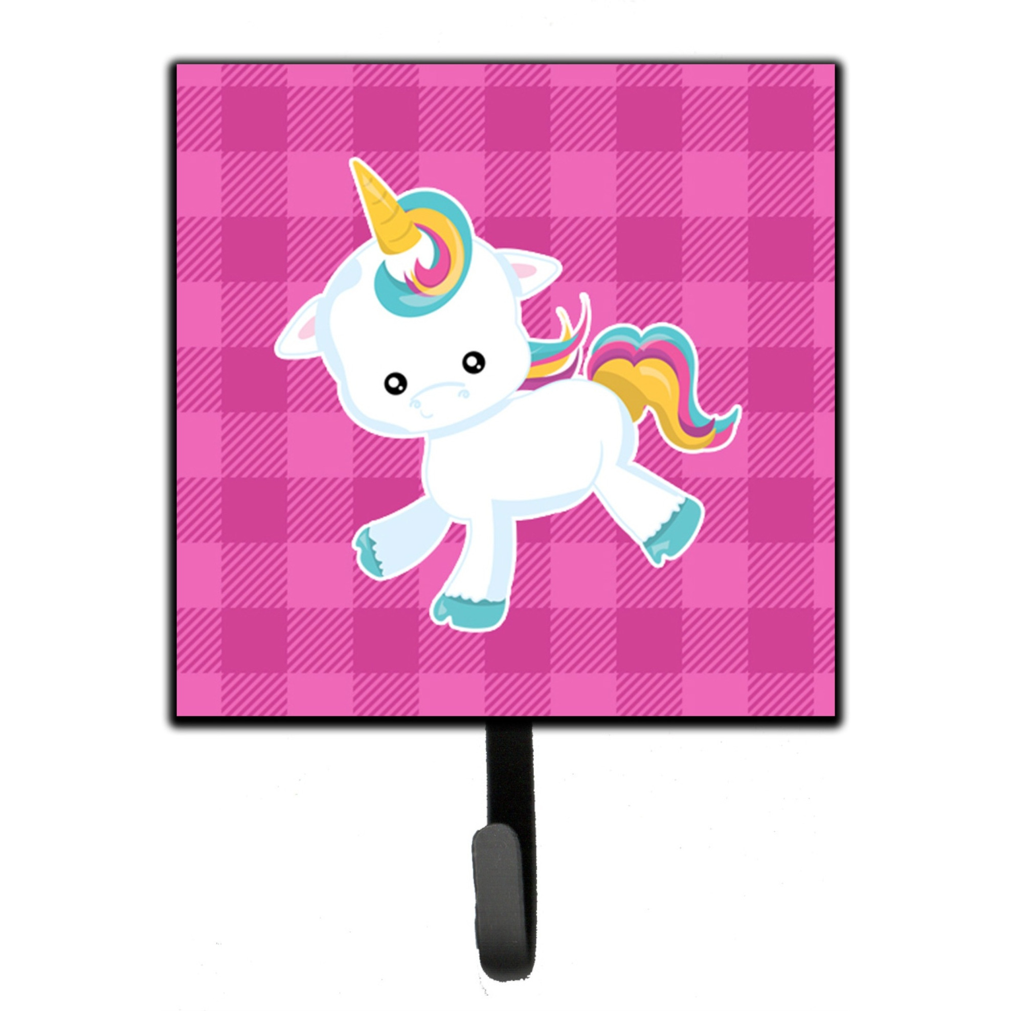 &quotCaroline's Treasures Pink Plaid Unicorn Wall Hook, Small, Multicolor"