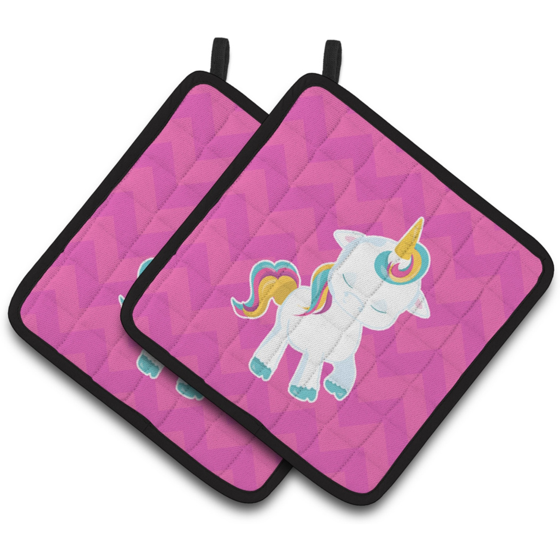 &quotCaroline's Treasures Pink Chevron Unicorn Pair of Pot Holders, 7.5 x 7.5, Multicolor"