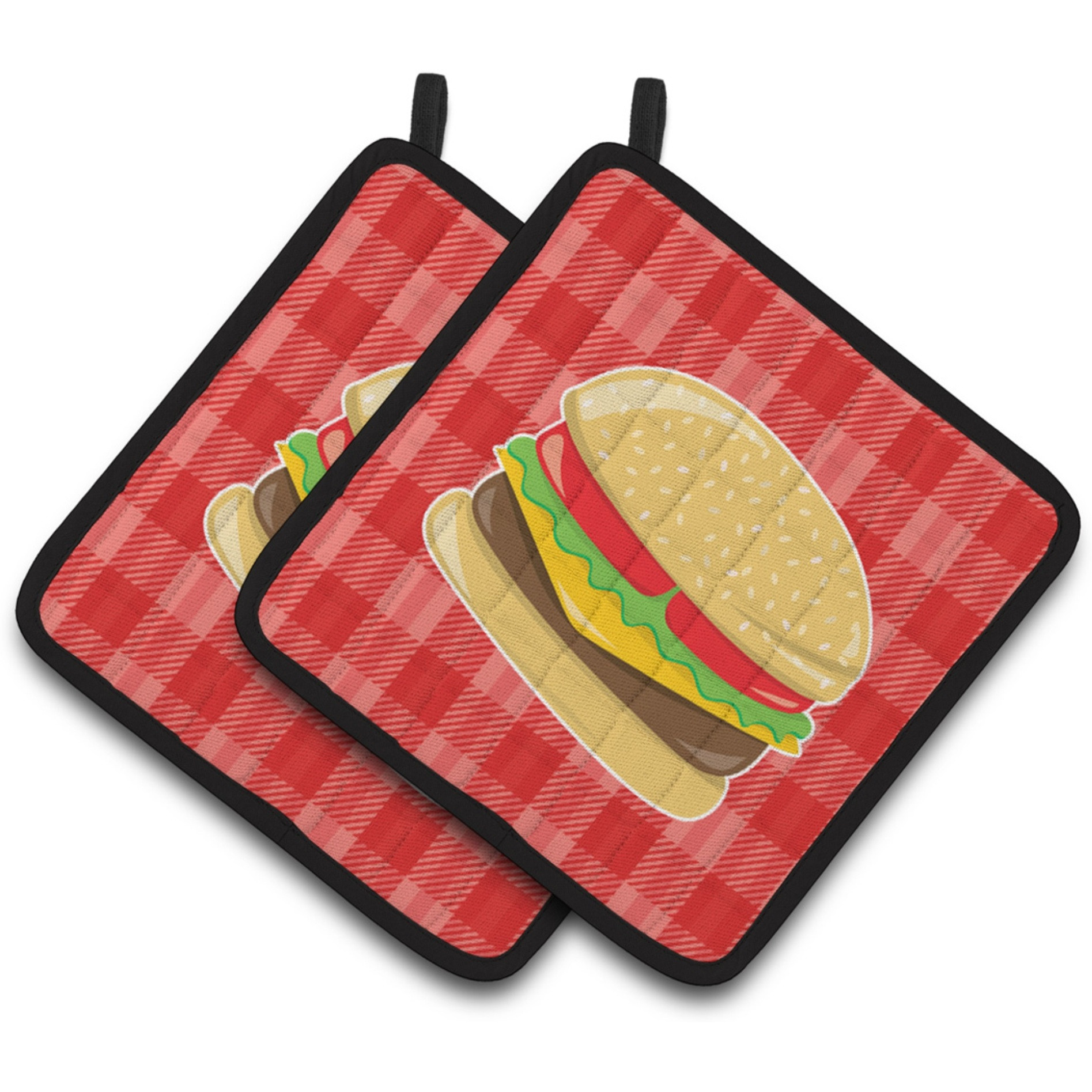 &quotCaroline's Treasures BB6812PTHD Hamburger Plaid Pair of Pot Holders, 7.5 x 7.5"", Multicolor"