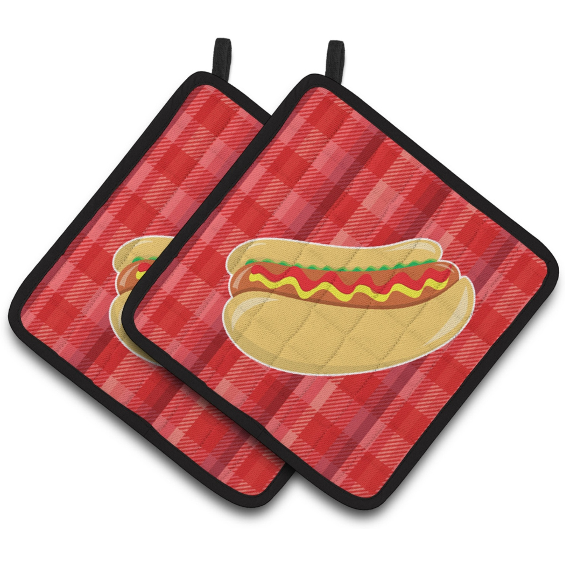 &quotCaroline's Treasures BB6813PTHD Hot Dog Plaid Pair of Pot Holders, 7.5 x 7.5"", Multicolor"