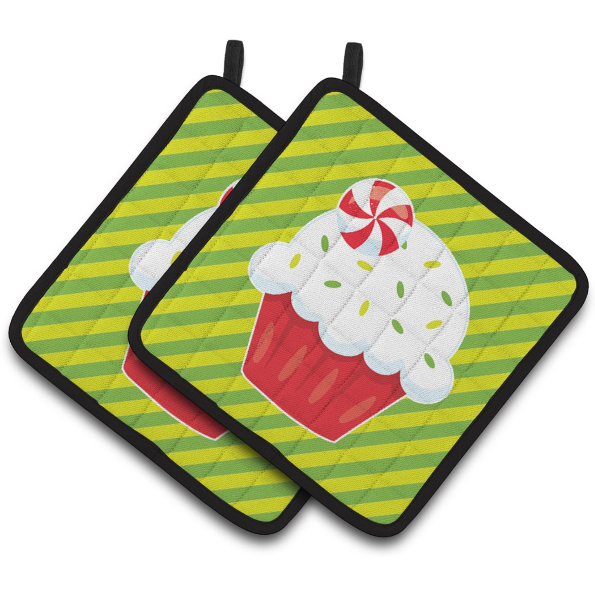 &quotCaroline's Treasures BB6819PTHD Christmas Pepermint Cupcake Pair of Pot Holders, 7.5 x 7.5"", Multicolor"