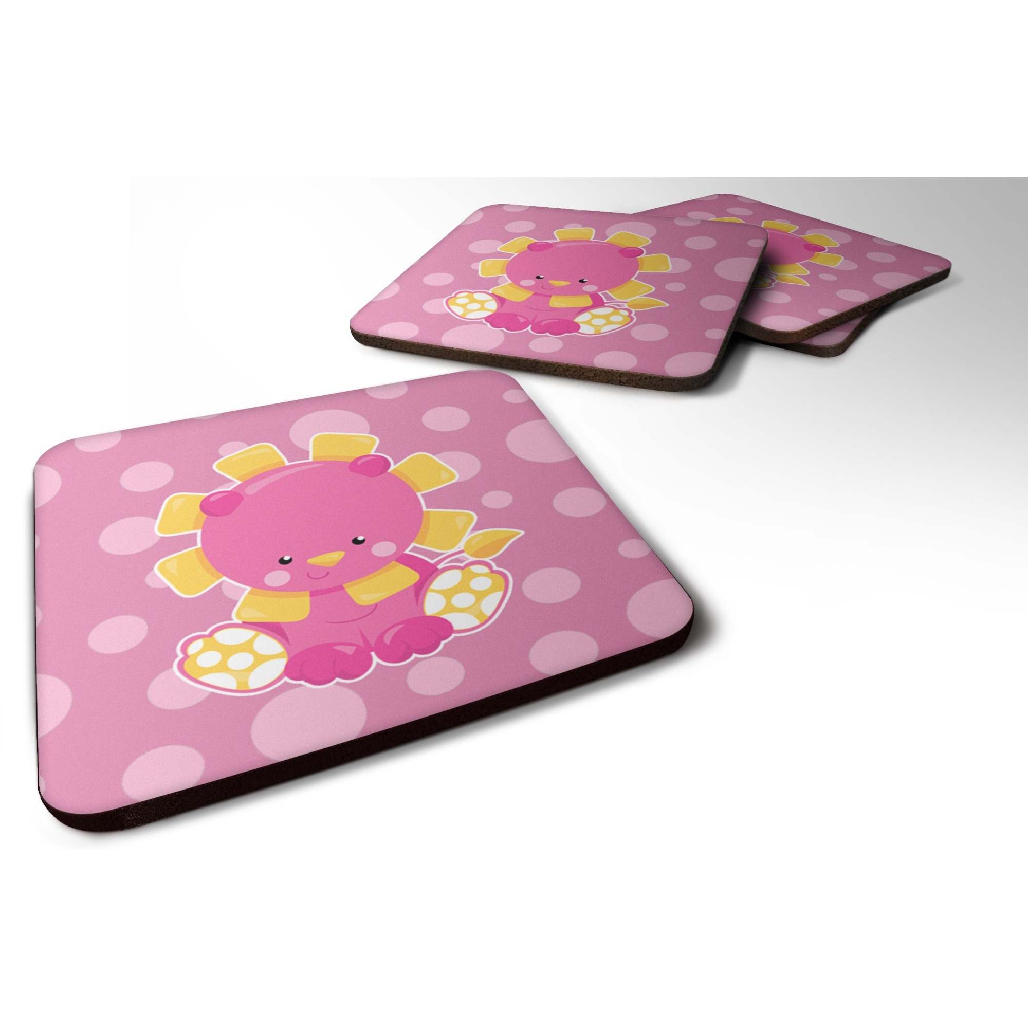 &quotCaroline's Treasures Girl Lion Foam Coaster Set of 4, 3.5, Multicolor"
