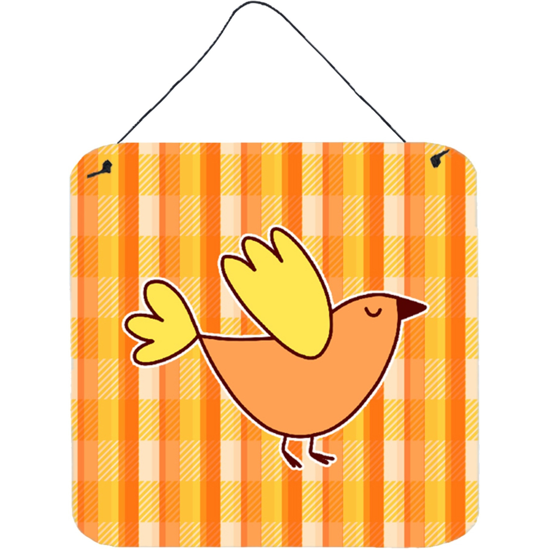 &quotCaroline's Treasures Bird on Orange Plaid Metal Print, 6"" x 6"", Multicolor"