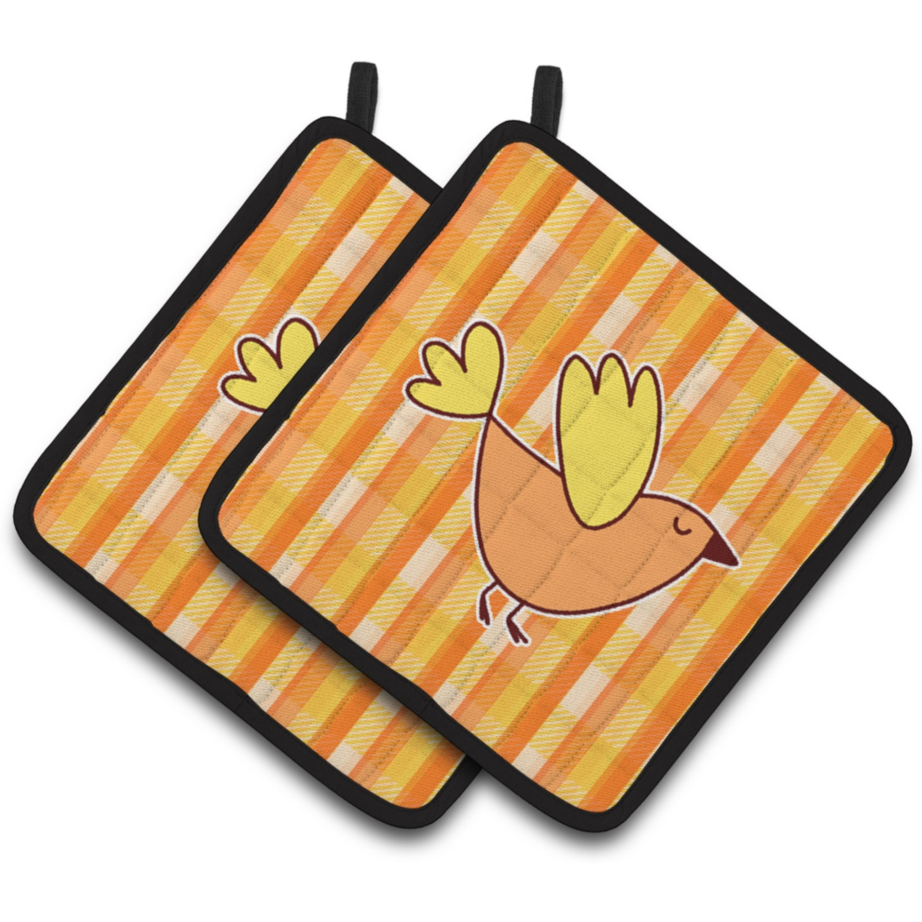 &quotCaroline's Treasures BB6832PTHD Bird on Orange Plaid Pair of Pot Holders, 7.5 x 7.5"", Multicolor"