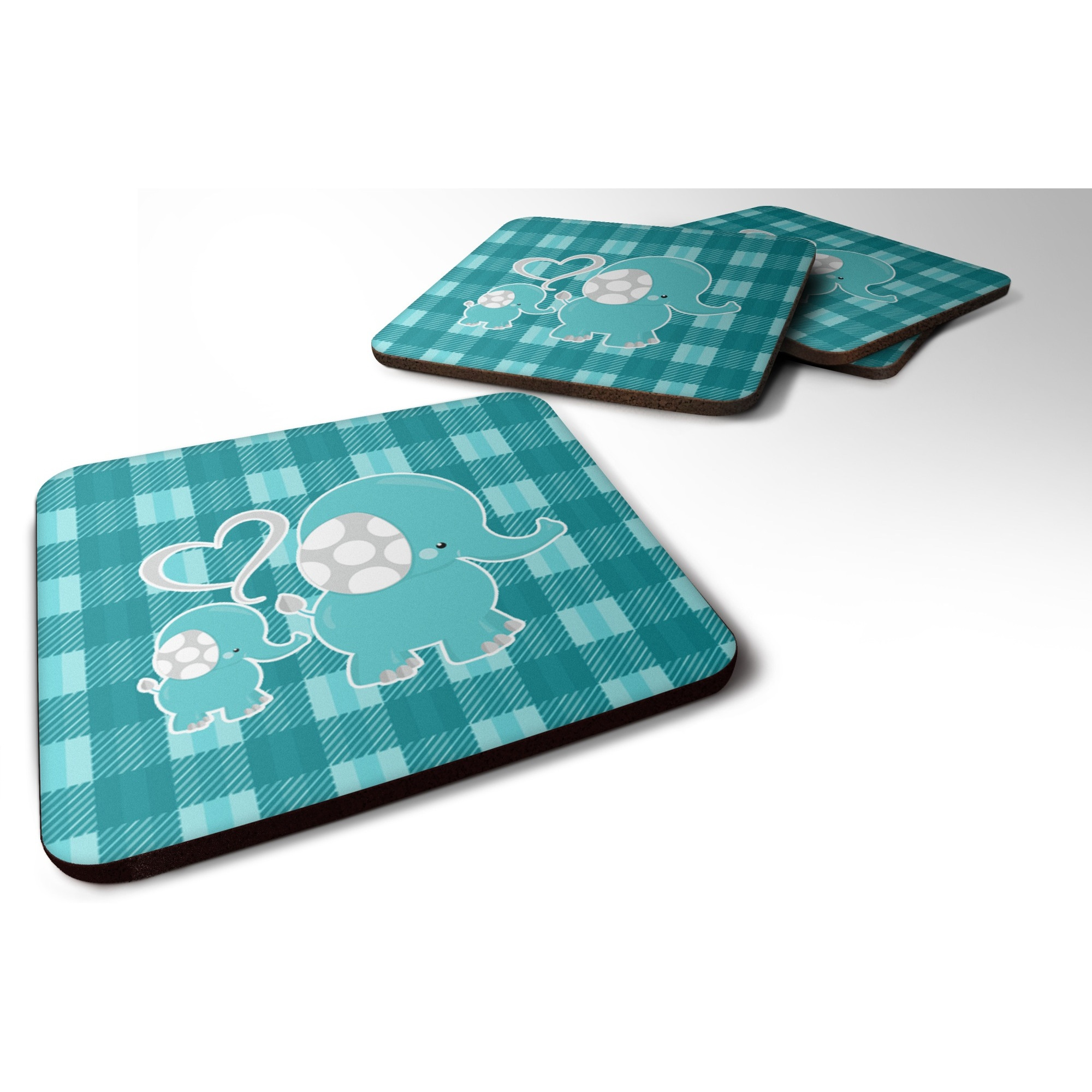 &quotCaroline's Treasures Plaid Momma & Baby Elephant Foam Coaster Set of 4, 3.5, Multicolor"