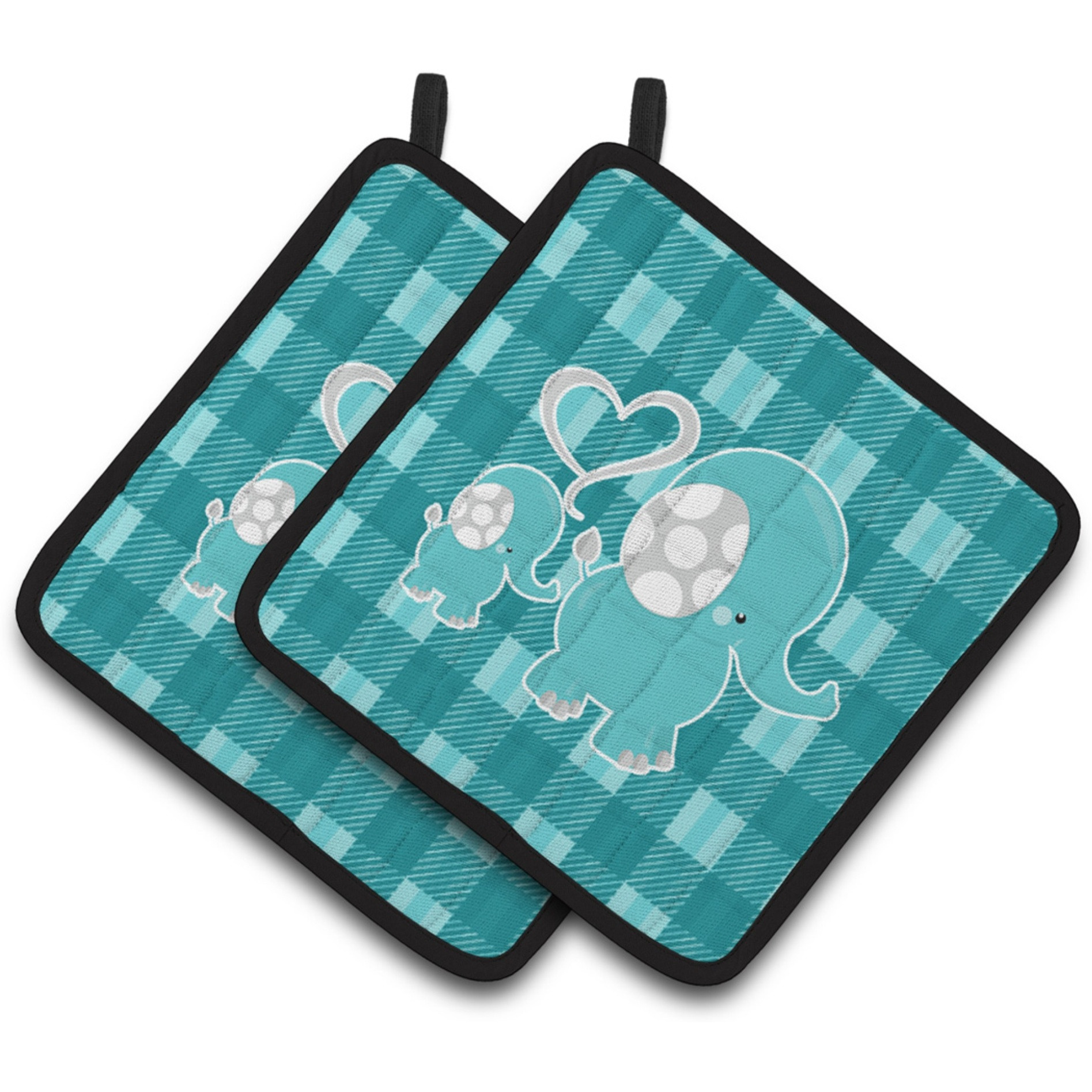 &quotCaroline's Treasures BB6839PTHD Plaid Momma and Baby Elephant Pair of Pot Holders, 7.5 x 7.5"", Multicolor"