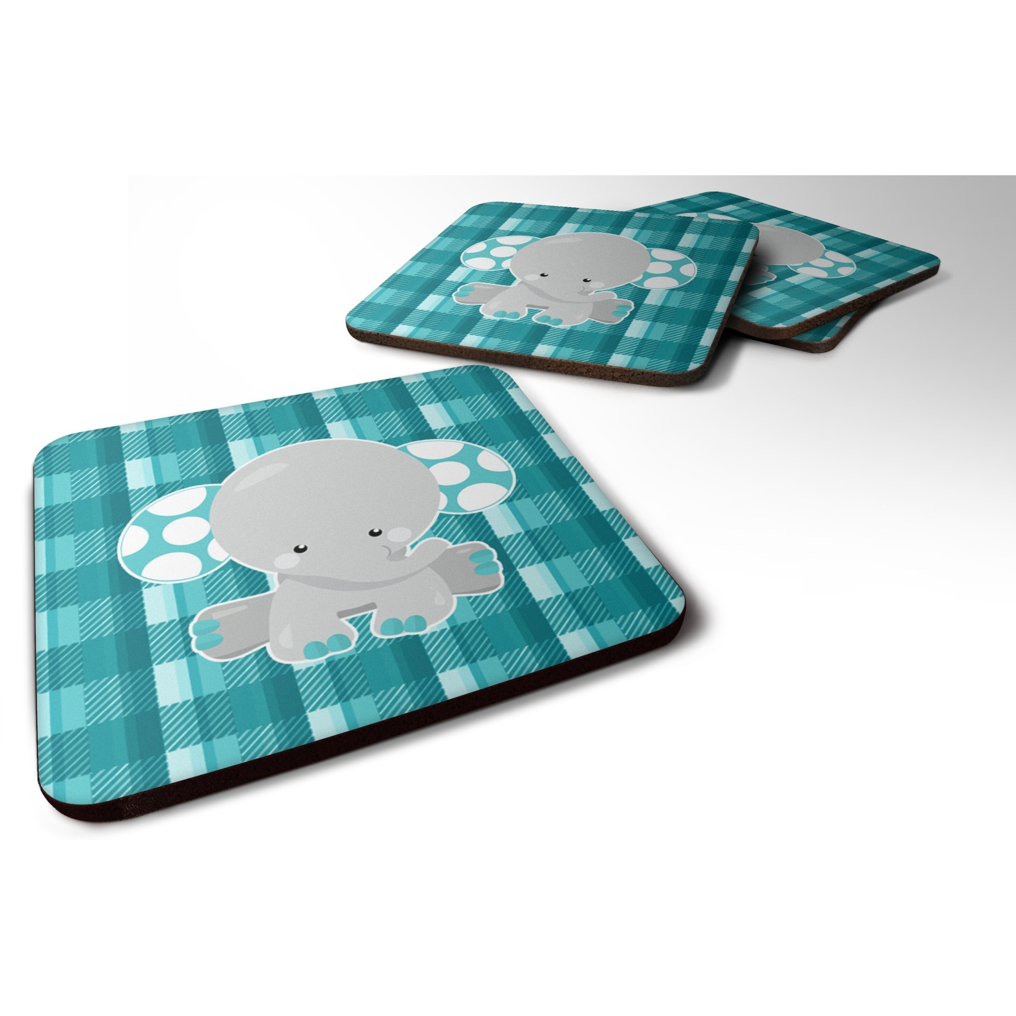 &quotCaroline's Treasures Plaid Elephant Foam Coaster Set of 4, 3.5, Multicolor"