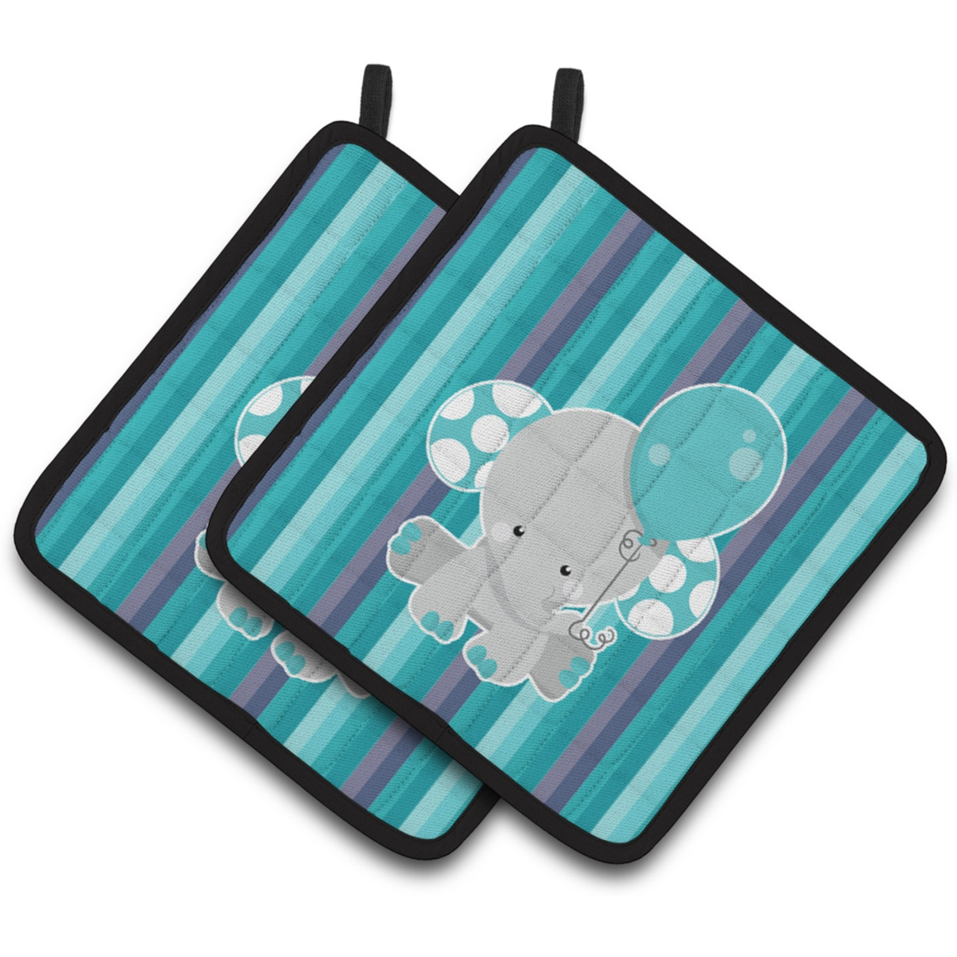 &quotCaroline's Treasures BB6842PTHD Grey Elephant with Balloon Pair of Pot Holders, 7.5 x 7.5"", Multicolor"