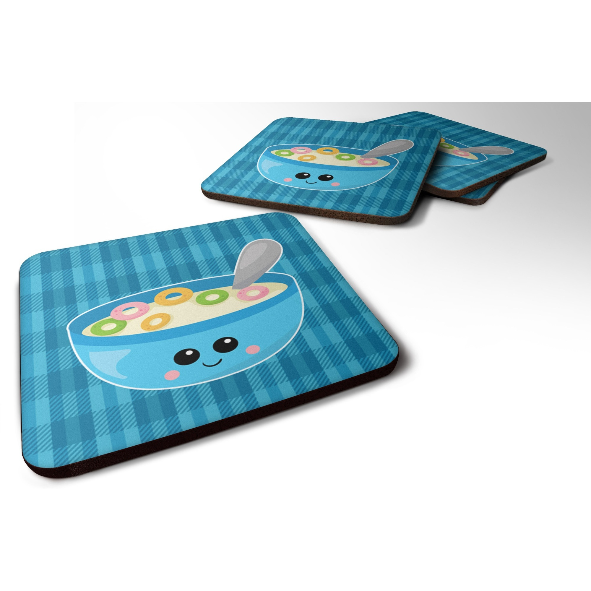 &quotCaroline's Treasures Blue Bowl of Cereal Foam Coaster Set of 4, 3.5, Multicolor"