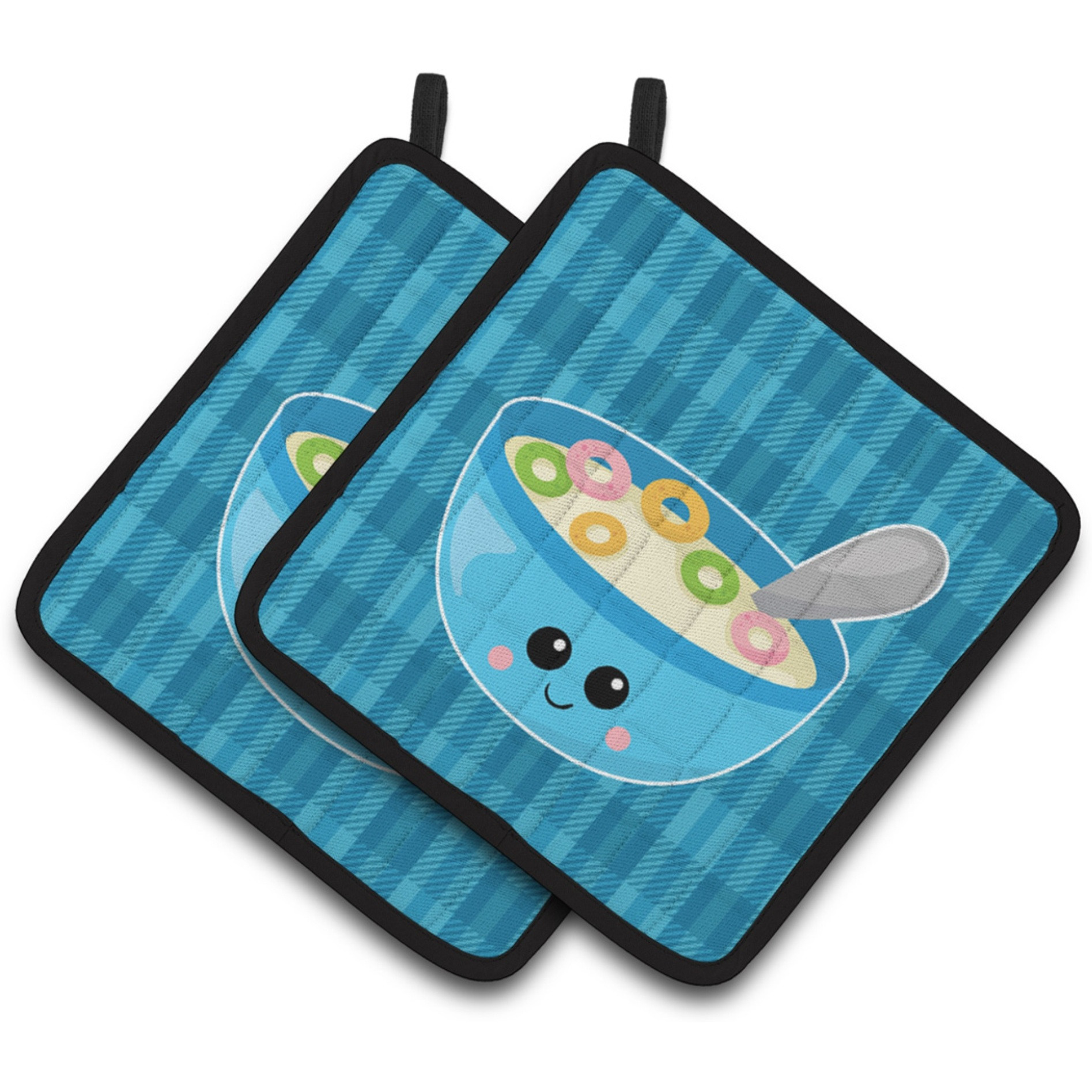 &quotCaroline's Treasures BB6845PTHD Blue bowl of Cereal Pair of Pot Holders, 7.5 x 7.5"", Multicolor"